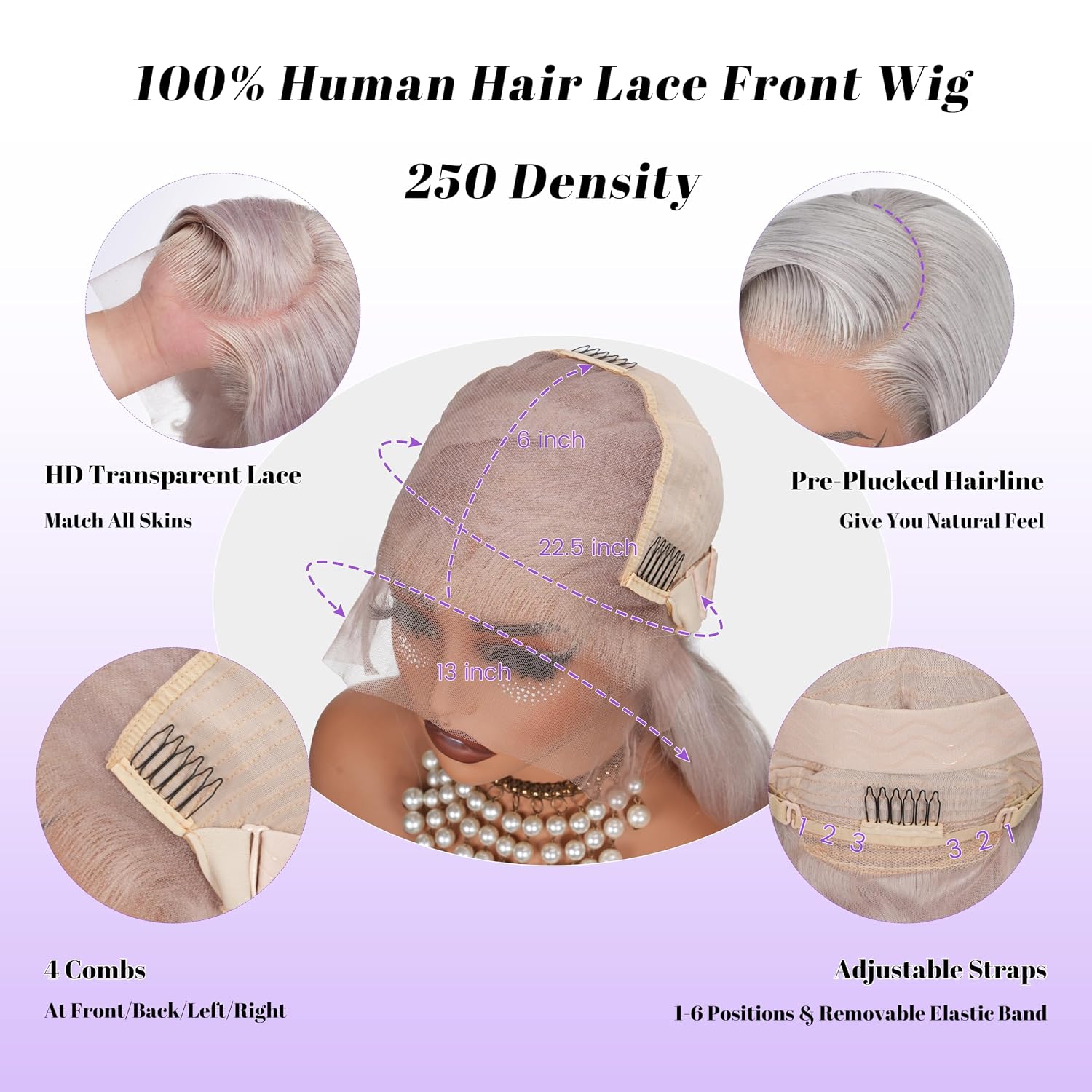 Thumbnail 3 de KingSup Grey Human Hair 13x6 HD Lace Body Wave Wig (250 Density) — 30 Inch