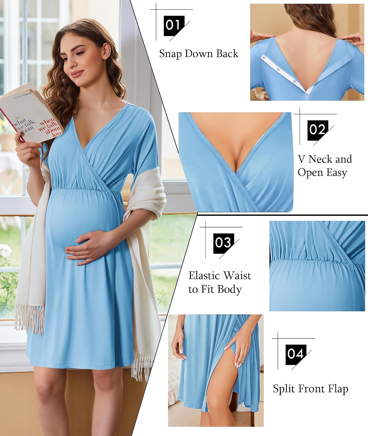Detalle 2 de Ekouaer Maternity Hospital Gown