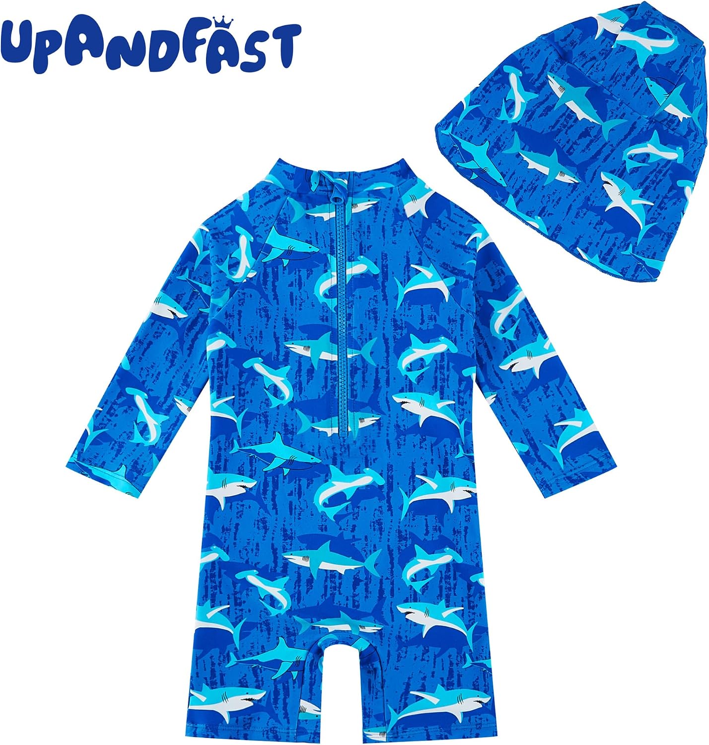 Detalle de upandfast Baby Boy Swimwear Infant One Piece Zip Swimsuit with Sun Hat and UPF 50+ Protection