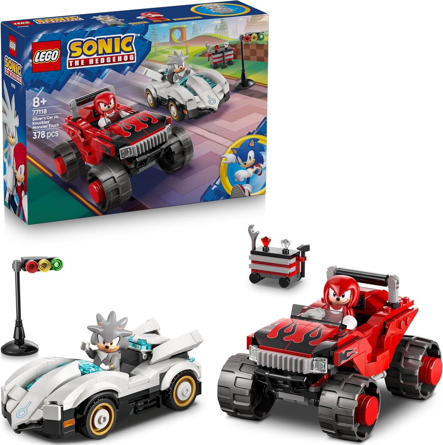 Detalle de LEGO Sonic the Hedgehog Silver's Car vs. Knuckles' Monster Truck 77118 review