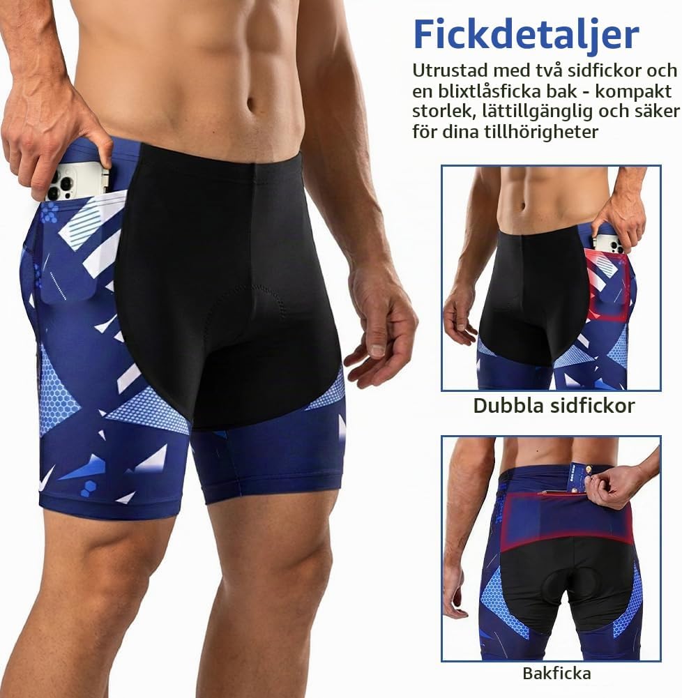 Detalle 2 de BSBUY cykelshorts för herr med 5D-geldyna, fickor och snabbtorkande stretch