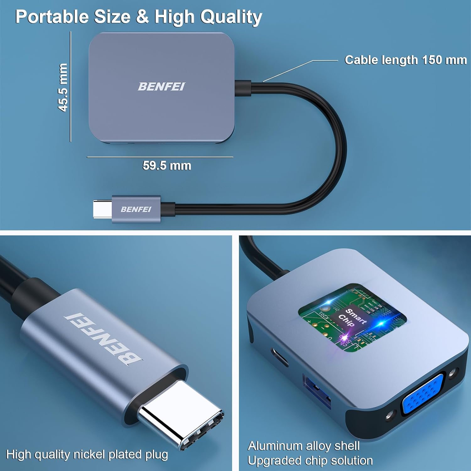Thumbnail 5 de BENFEI Hub USB-C 4in1 con HDMI 4K, VGA e USB 3.0 fino a 5 Gbps + Power Delivery 60W (grigio)