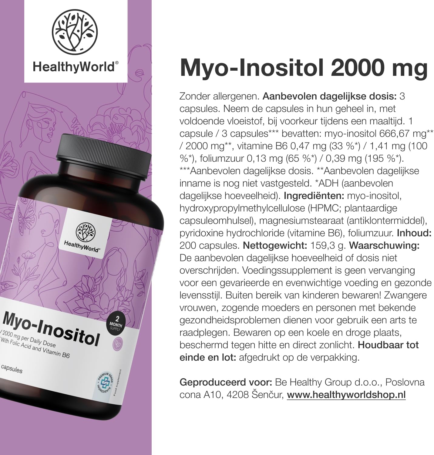 Thumbnail 6 de HealthyWorld Myo-Inositol 2000 mg capsules met foliumzuur, B8 en B6