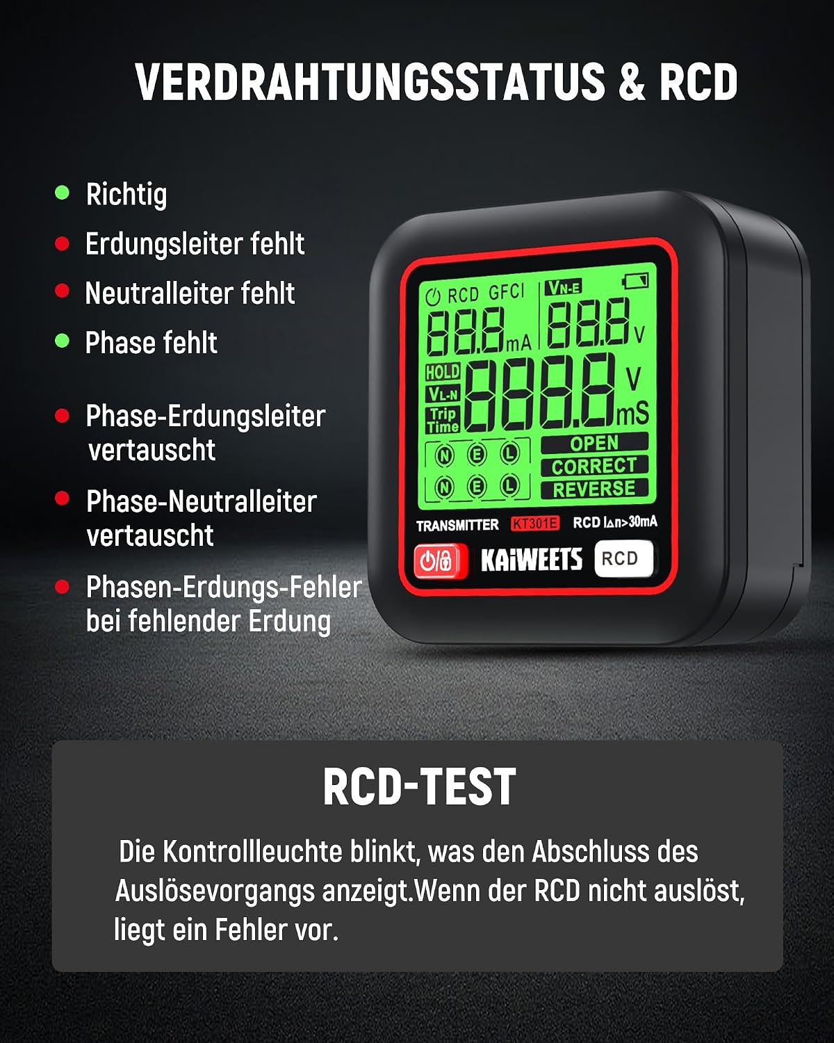 Detalle 2 de KAIWEETS Sicherungsfinder Set mit LCD