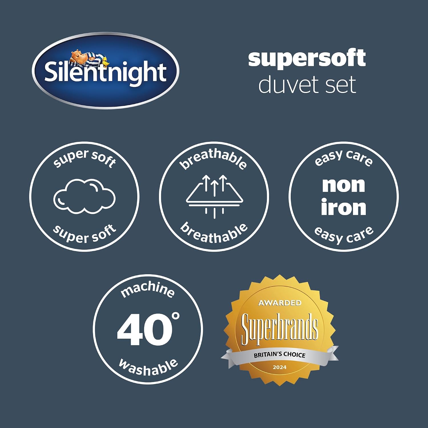 Detalle 2 de Silentnight Supersoft Duvet Set (Cosy & Comfortable) – Double Charcoal, microfibre with button fastening