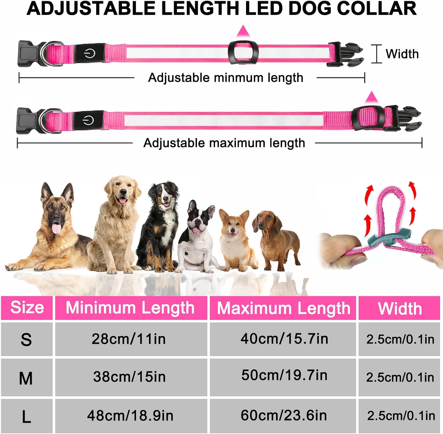 Thumbnail 5 de Nepfaivy Light Up Dog Collar with USB Rechargeable LED Lights (Pink-L) for Night Walks