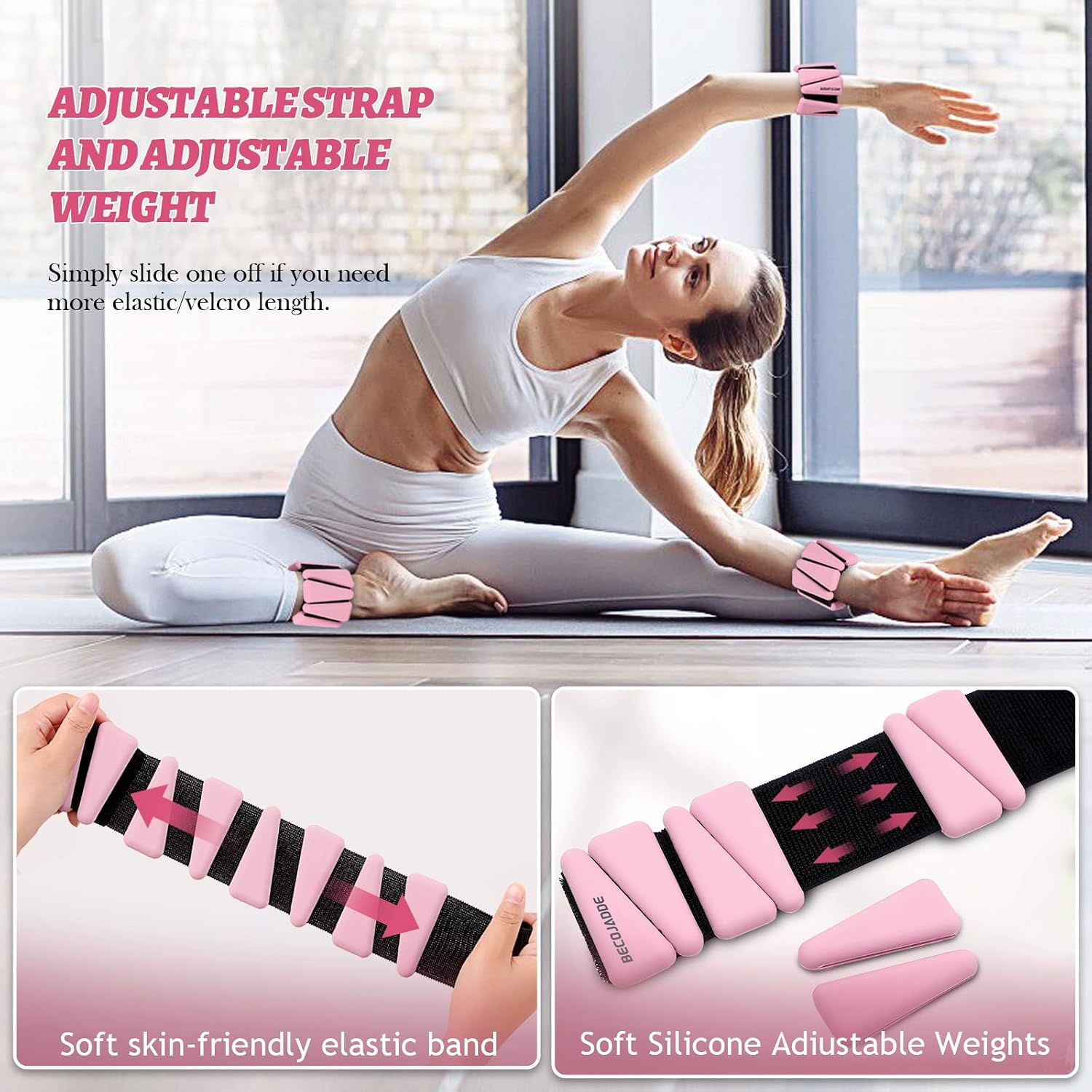 Detalle 1 de BECOJADDE JJ1N23090 Adjustable Ankle and Wrist Weights, 2 lb Pair
