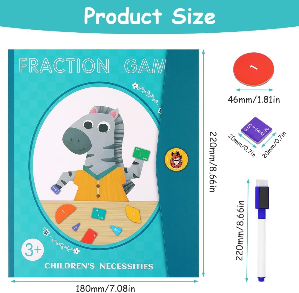 Thumbnail 1 de OFFCUP Magnetic Fraction Puzzle for Kids (Zebra) – Montessori-style fraction tiles and circles