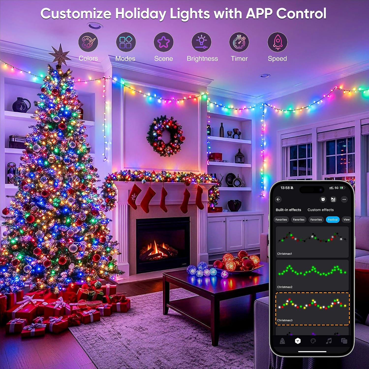 Thumbnail 2 de Ollny Smart RGB+W 20m 200 LED Fairy String Light – Outdoor/Indoor, App & Music Sync