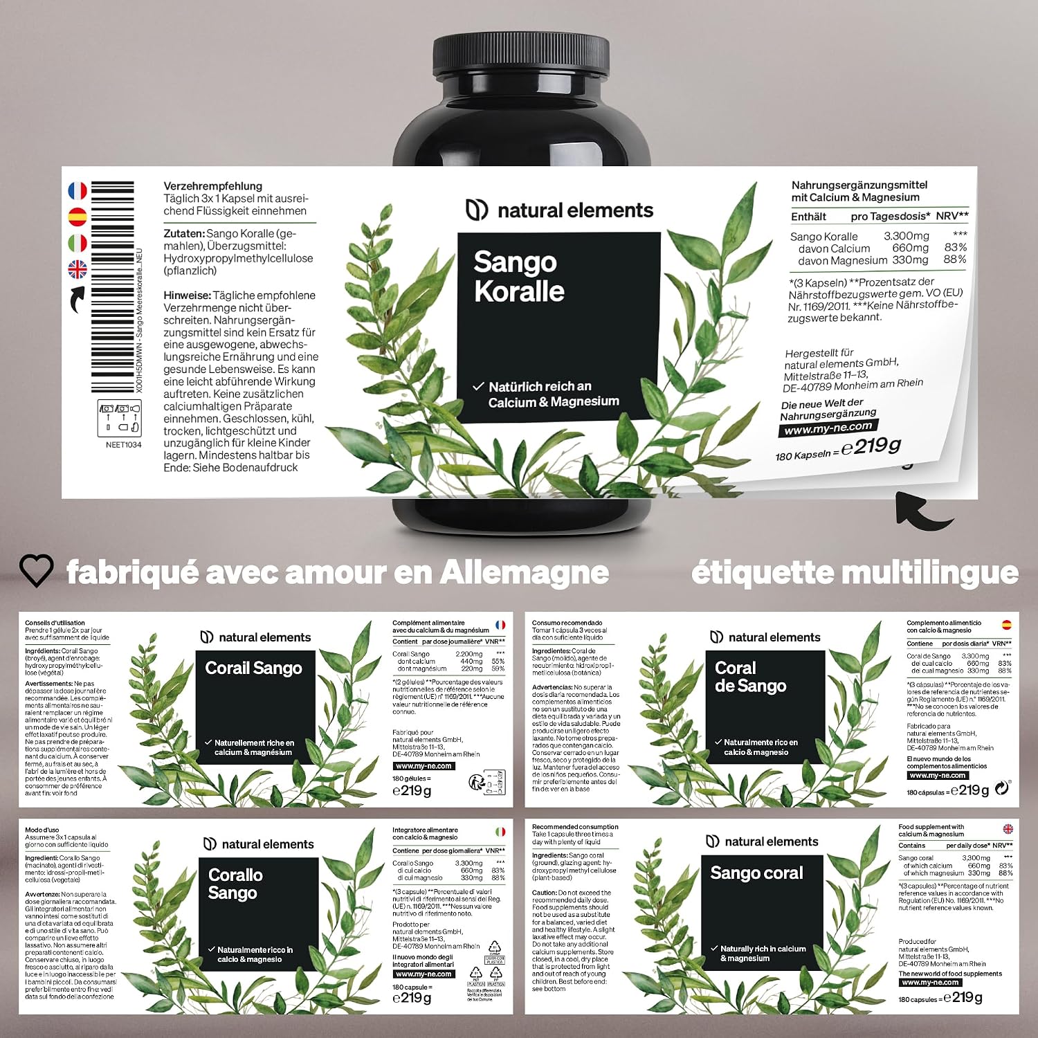 Thumbnail 4 de Corail marin sango – 180 gélules (660 mg calcium, 330 mg magnésium) Source naturelle