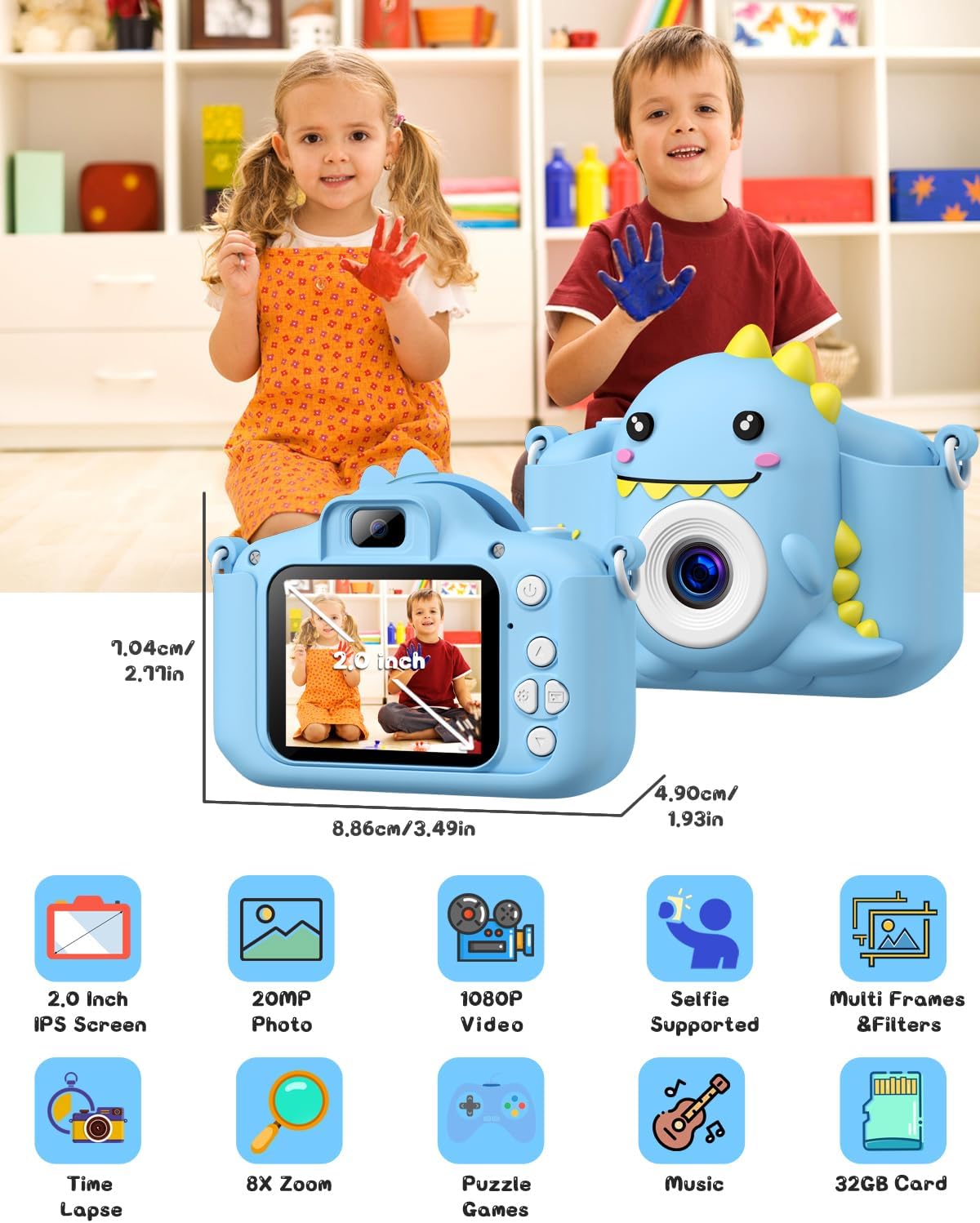 Thumbnail 1 de Gofunly Kinderkamera 1080P mit 2,0-Zoll-Display, Selfie & 32GB-Karte (für 3–12 Jahre) – Blau