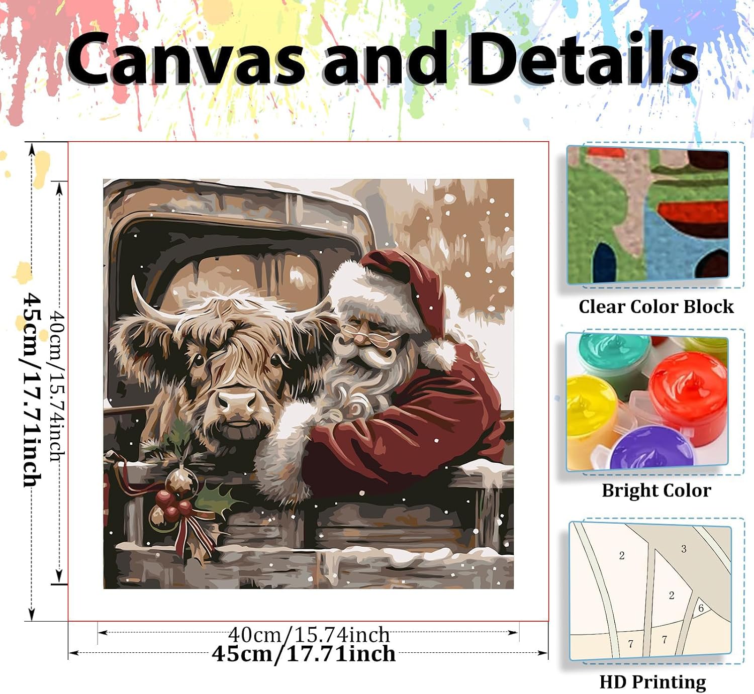 Thumbnail 3 de mrpwnle GMZS-133 Christmas Highland Cow Paint-by-Number Kit, 16 x 16-Inch Canvas
