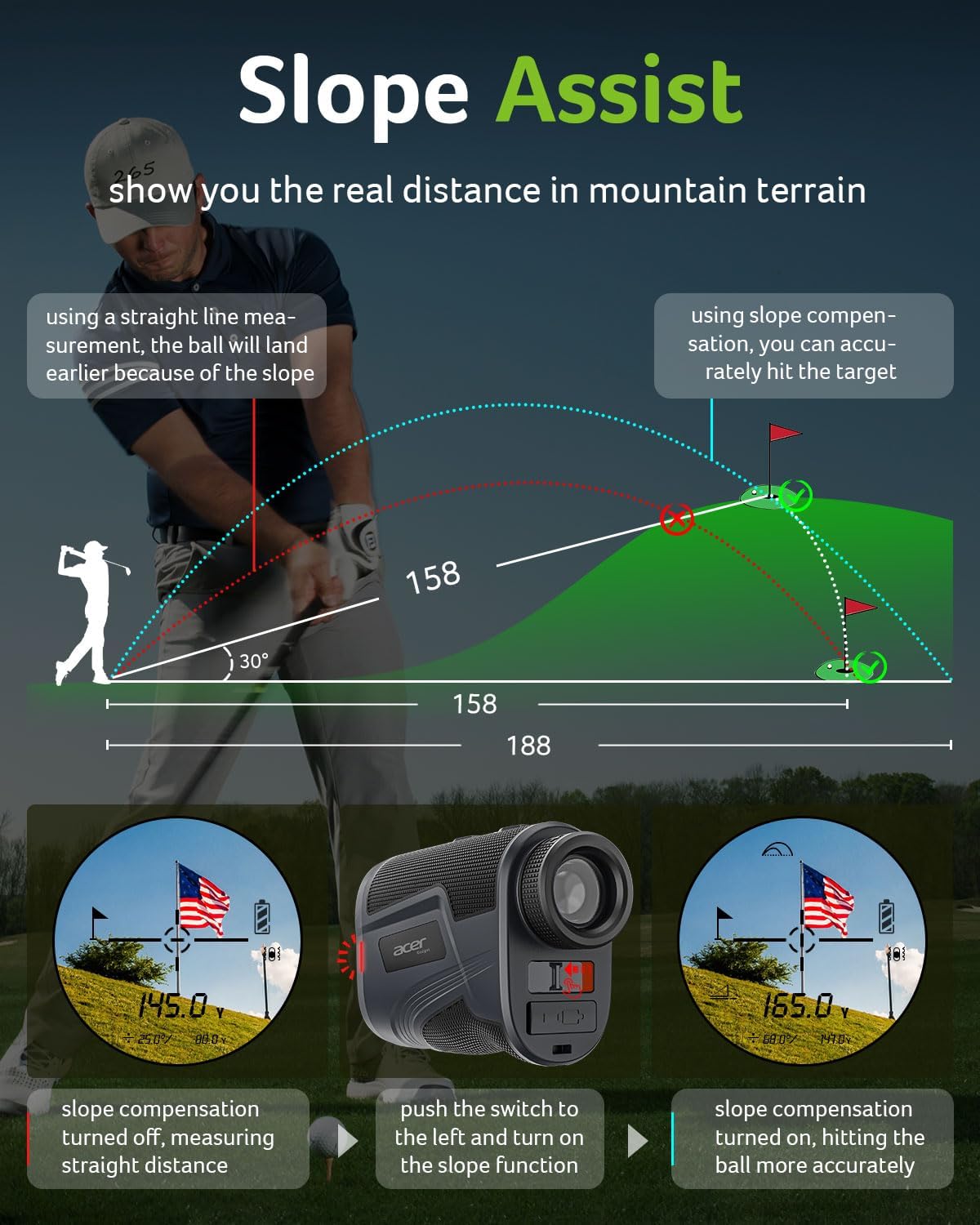 Detalle de Acer Gadget Golf Rangefinder with Slope — 800/1200 Yards, 6X Magnification