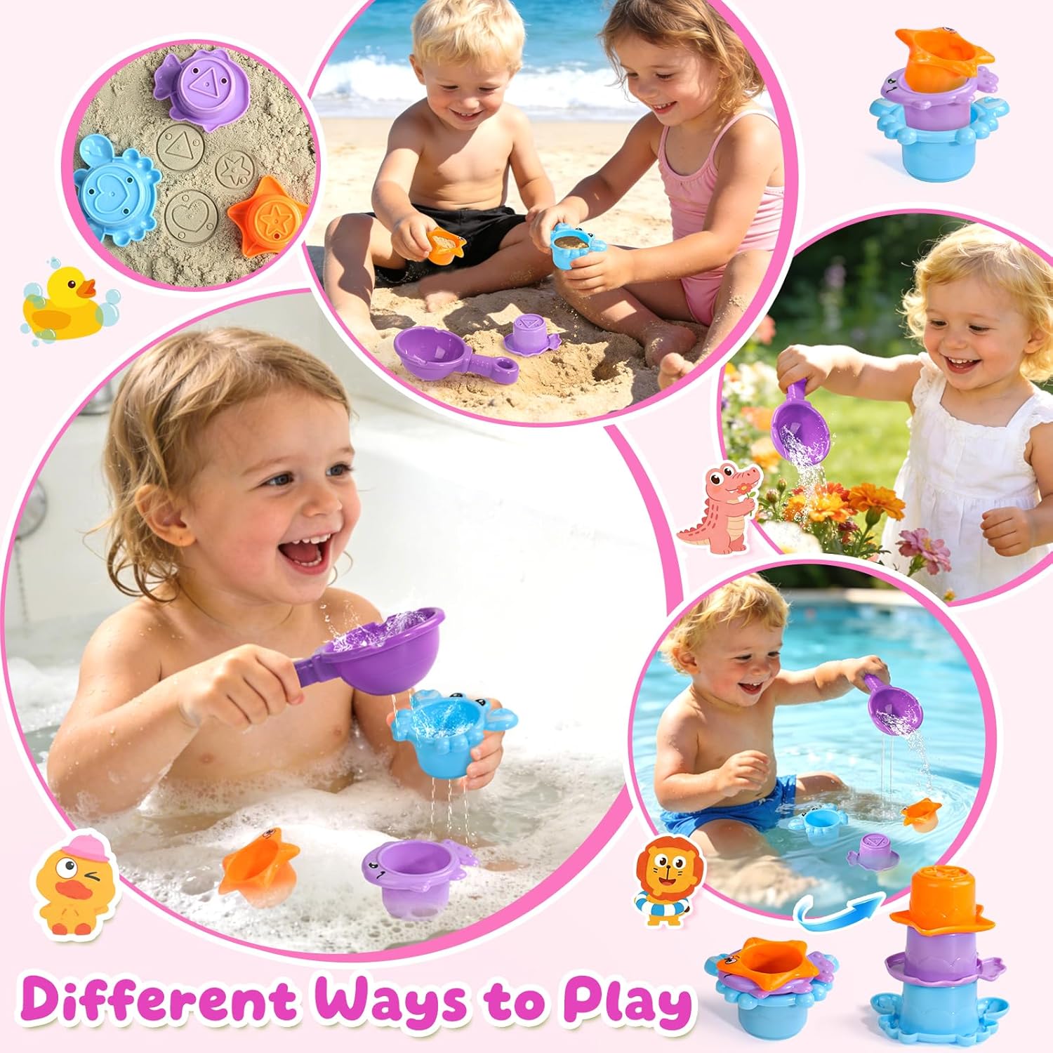 Thumbnail 2 de Baby Bath Toys: Pink Duck Water Play Set for 1–3 Year Olds