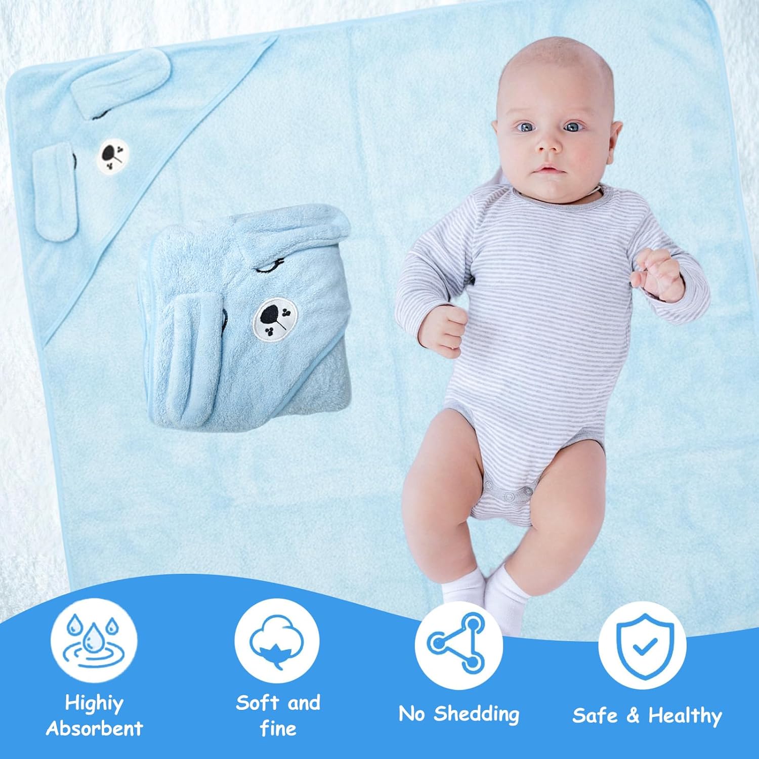 Thumbnail 4 de Hooded Baby Towels Set 80x80cm with Silicone Teether