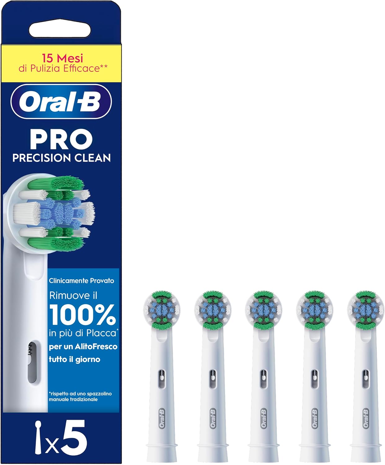 Detalle de Oral-B Testine Di Ricambio Pro Precision Clean – Confezione da 5 Testine per spazzolini Oral-B (compatibili)**