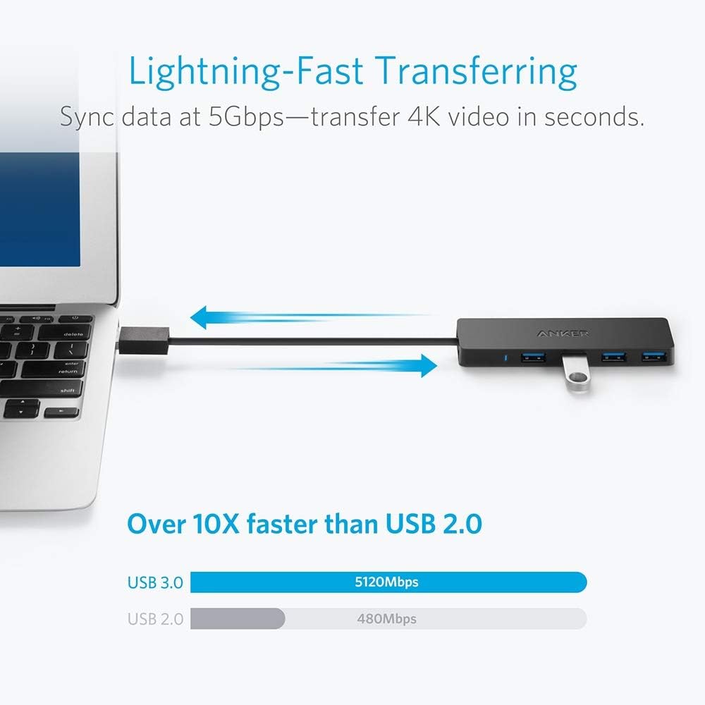 Thumbnail 1 de Anker 4-Port USB 3.0 Ultra Slim Data Hub, 5Gbps, Black Metal