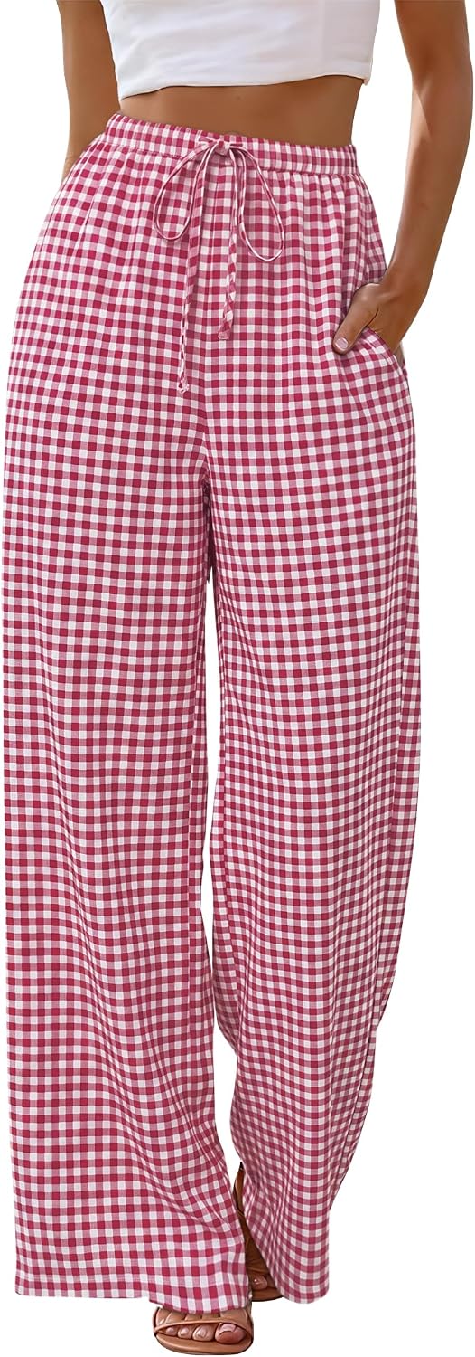 Detalle 2 de Aokosor Wide Leg Trousers for Women – Flowy Palazzo with Pockets and Drawstring Waist