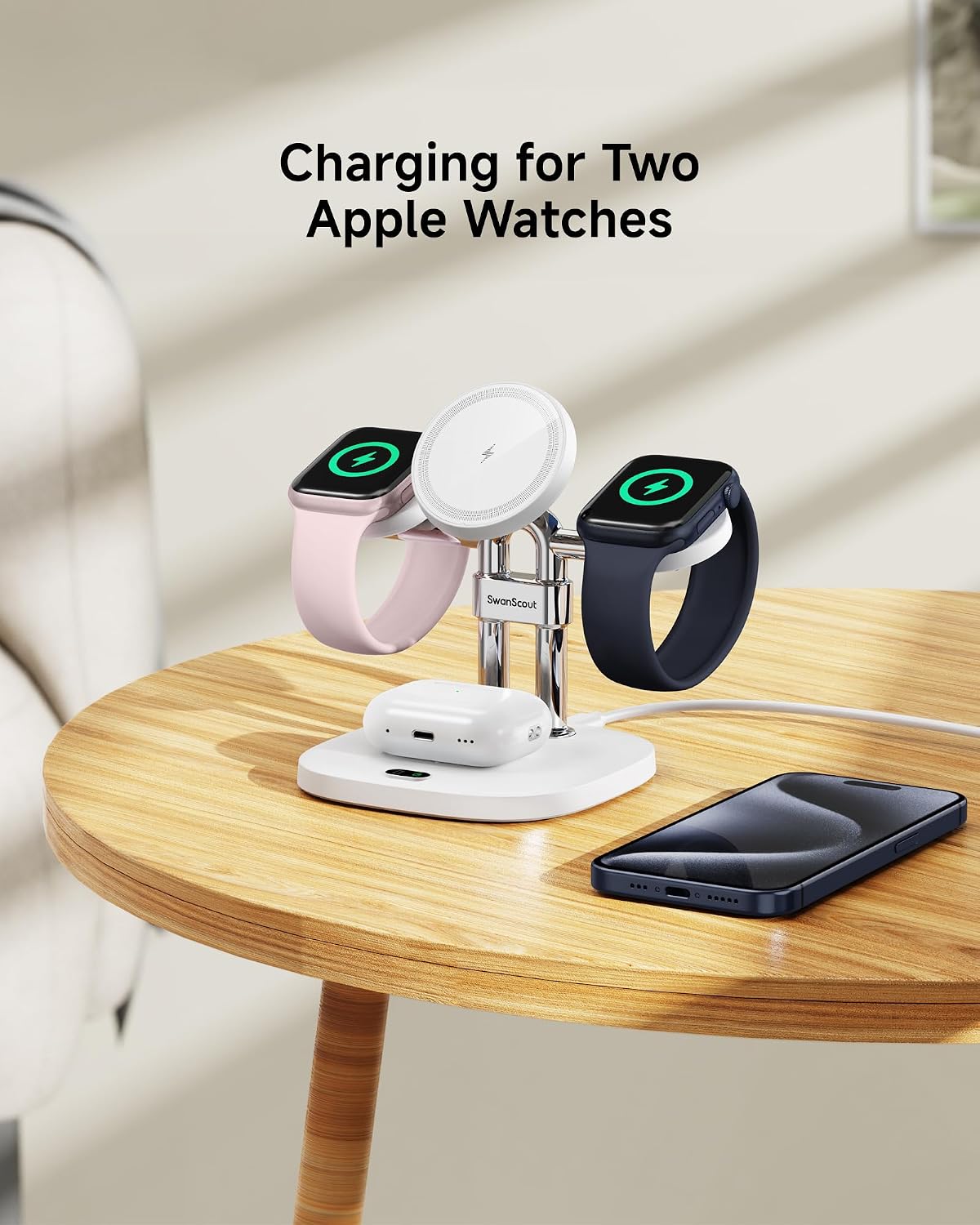 Thumbnail 6 de SwanScout 709M Dual-Ladestation für Apple Watch – 25W Gesamtleistung, MagSafe-kompatibler Ladebereich