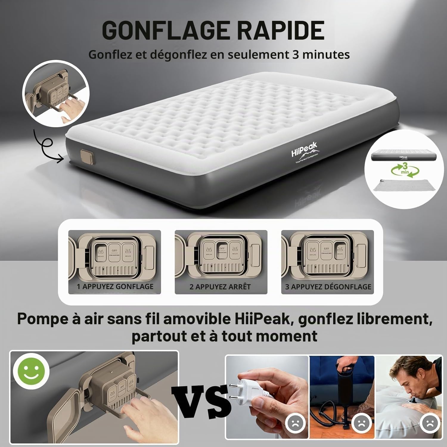 Thumbnail 1 de HiiPeak AM-MAIN-04 opblaasbaar tweepersoonsbed van TPU met draadloze pomp
