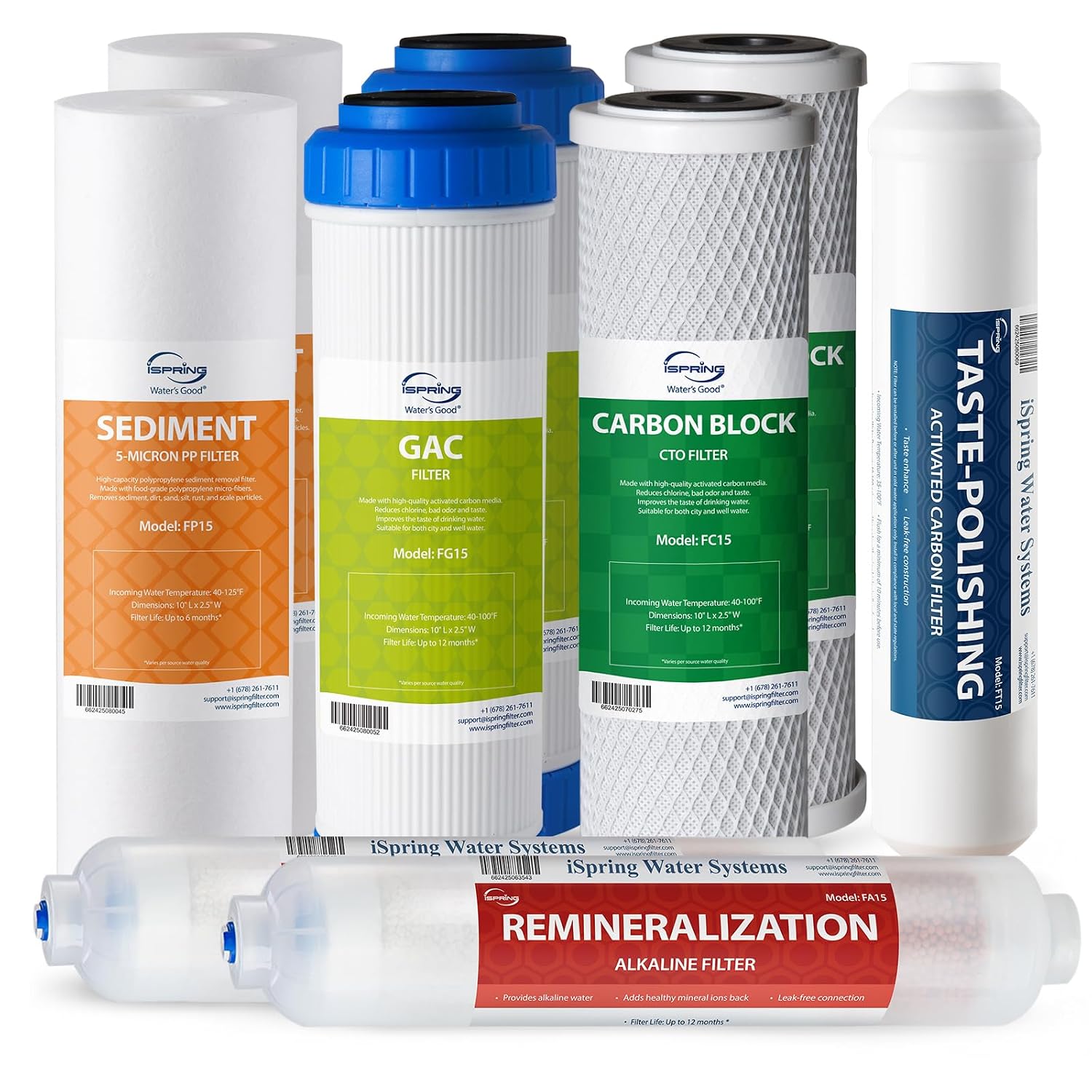 Detalle de iSpring F9K alkalische omgekeerde-osmosefilterset, 6 stappen, 9 filters