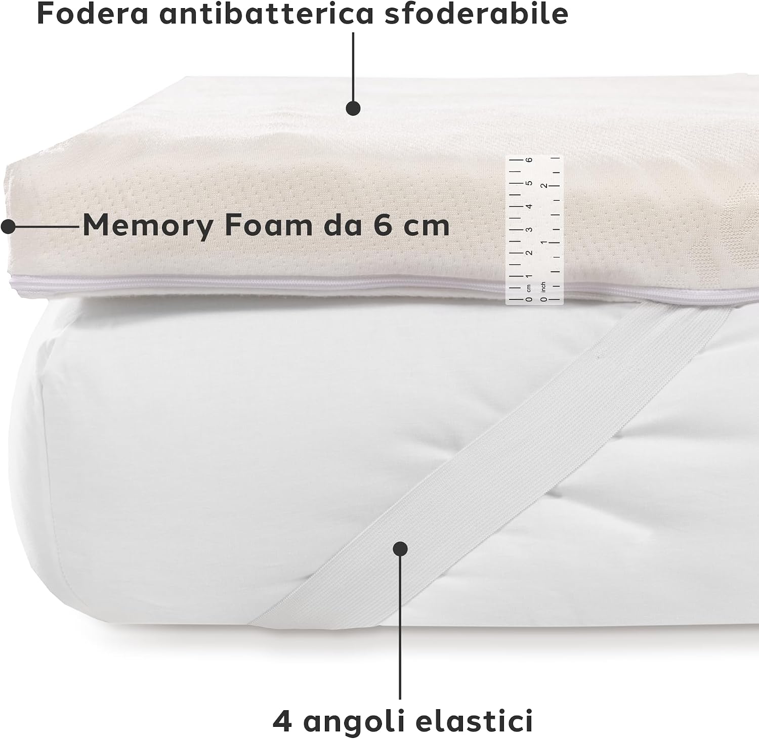 Thumbnail 2 de Caleffi Topper Matrimoniale in Memory Foam 160x190, 6 cm – sfoderabile e antibatterico