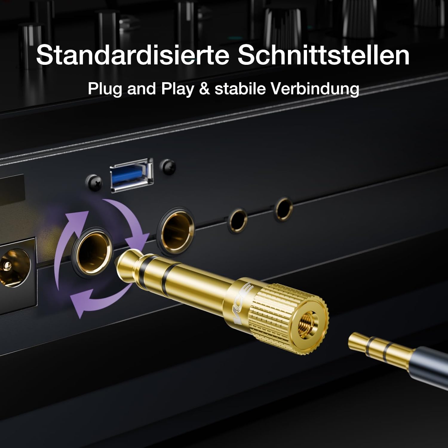 Thumbnail 3 de VCE HQ Audio Klinken-Adapter 6,35 mm auf 3,5 mm Stereo (vergoldet, Metallgehäuse) – 2 Stück
