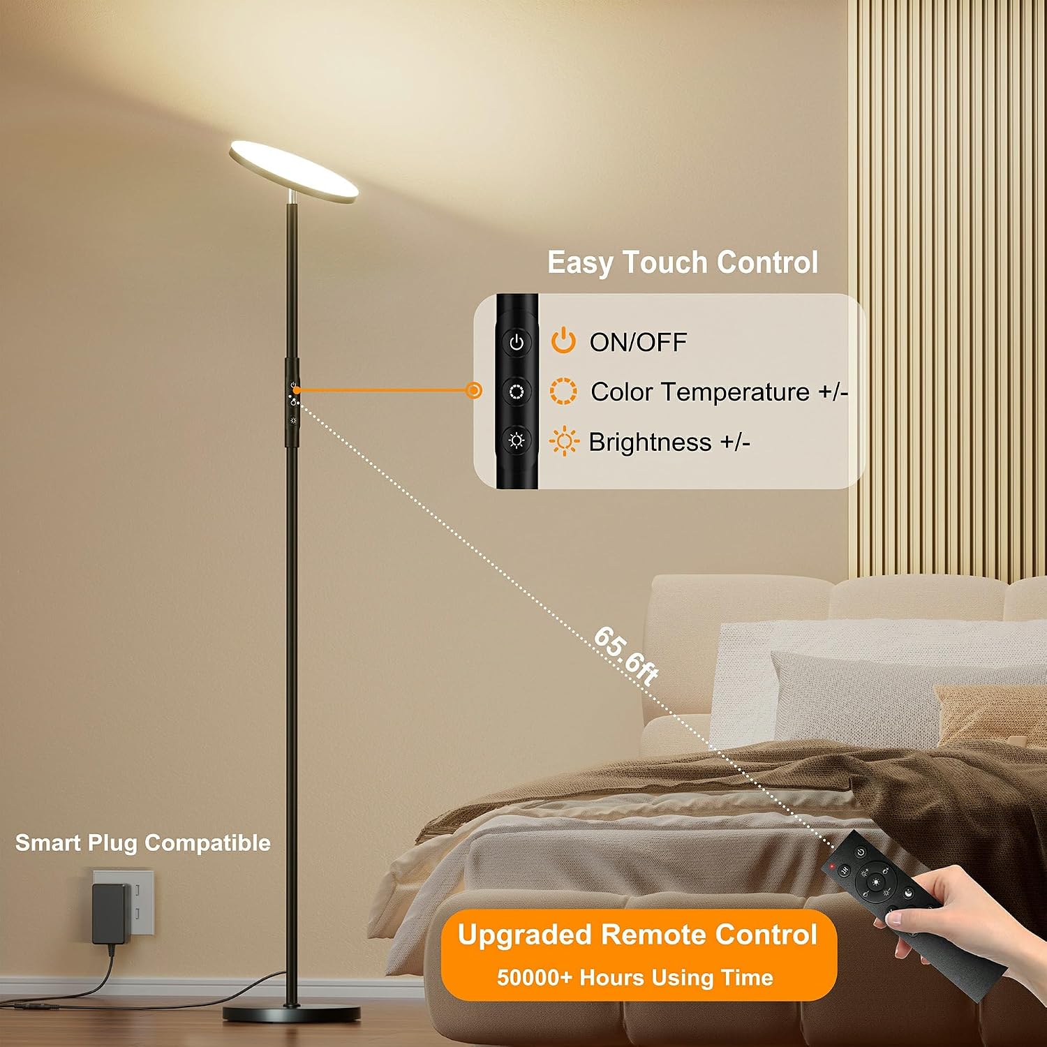Thumbnail 2 de Lampadaire sur Pied Yikuneng 3600LM 36W LED avec Télécommande et Contrôle Tactile — Ajustement de couleur 2700K–6500K