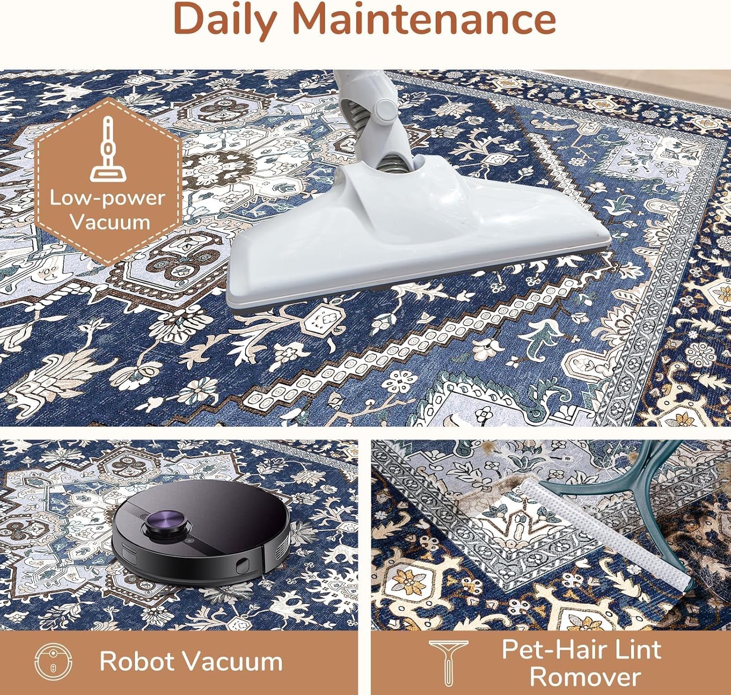 Detalle de OPPODREAM Soft 8x10 Area Rug in Navy Blue & Gold