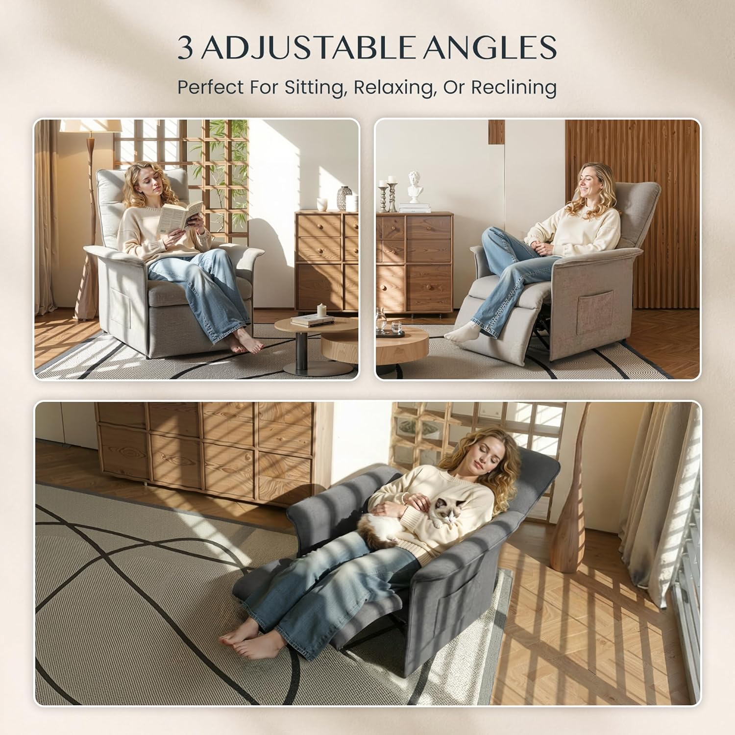 Detalle de FLEXISPOT Poltrona Relax Elettrica con Schienale Regolabile – Poltrona TV Regolabile con Funzione Recliner, Grigio Chiaro