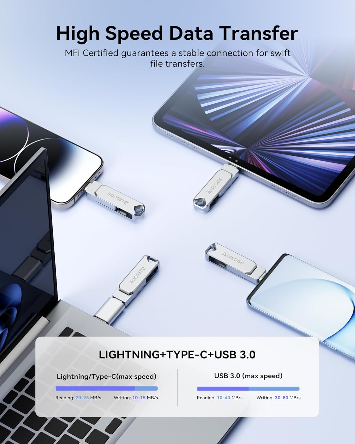 Thumbnail 3 de MFi Certified 256GB iPhone Photo Stick Flash Drive (Lightning + USB-C) — Grey
