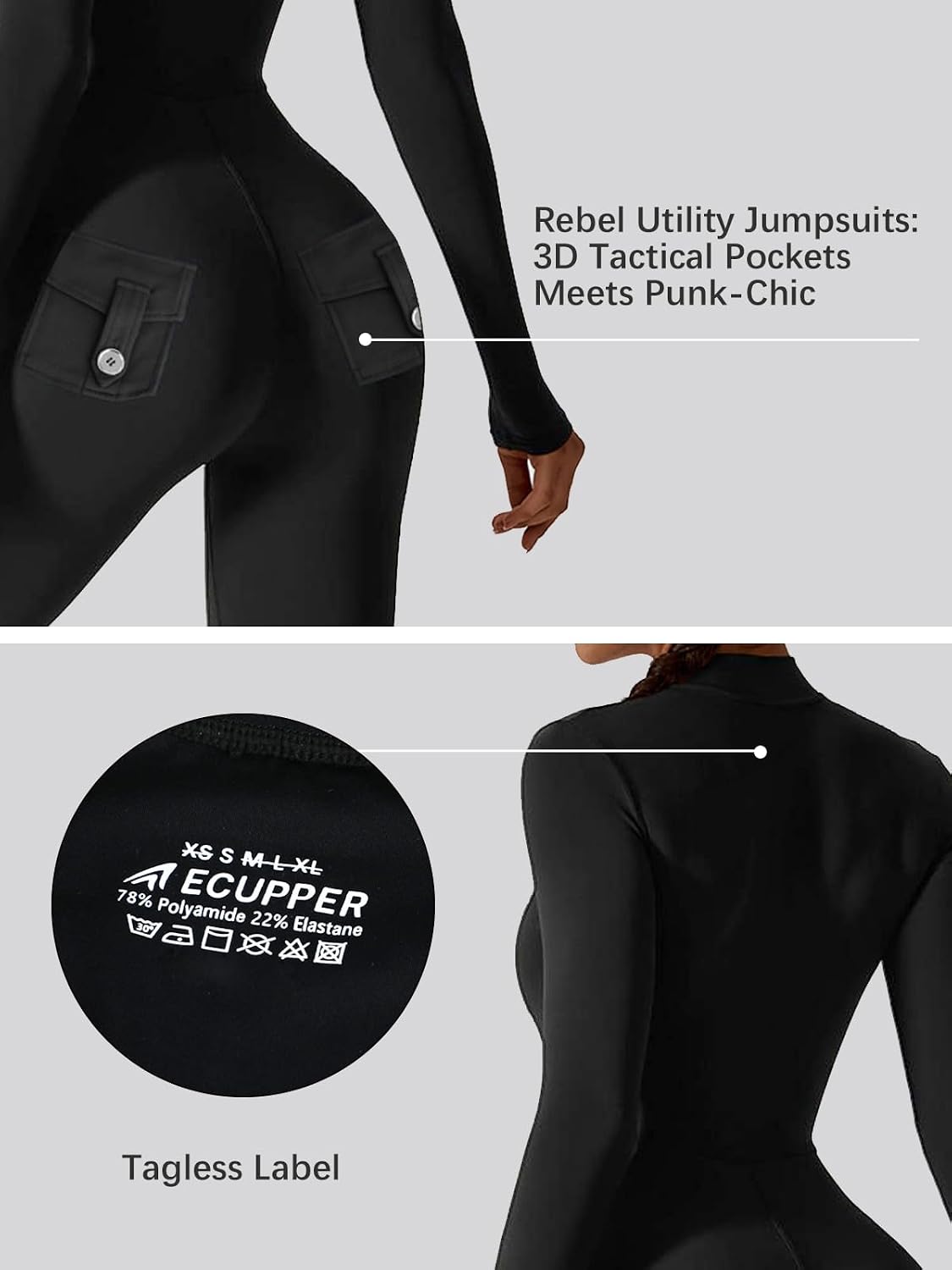 Thumbnail 4 de Ecupper Jumpsuits Damen Yoga Bodycon Einteiler Zip Up