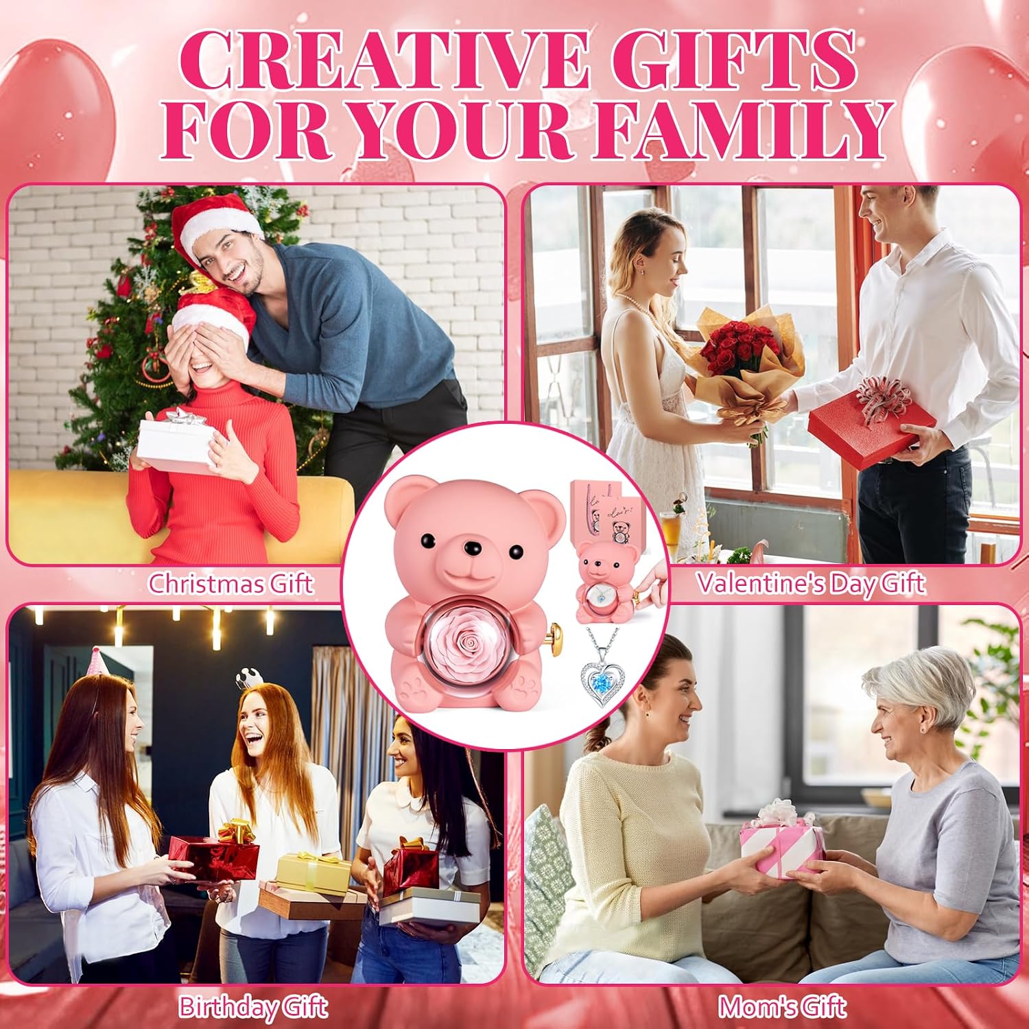 Thumbnail 4 de Aloskart Teddy Bear with Eternal Rose and Necklace