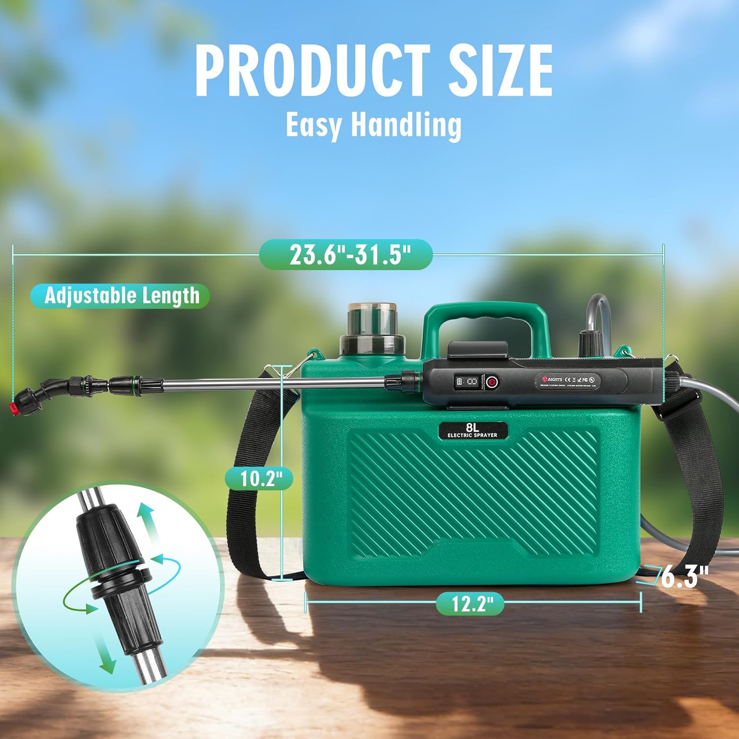 Thumbnail 4 de BesWin Battery Powered Sprayer 8L – Rechargeable Electric Garden Sprayer with 3 Speeds, Battery Indicator and Retractable Wand