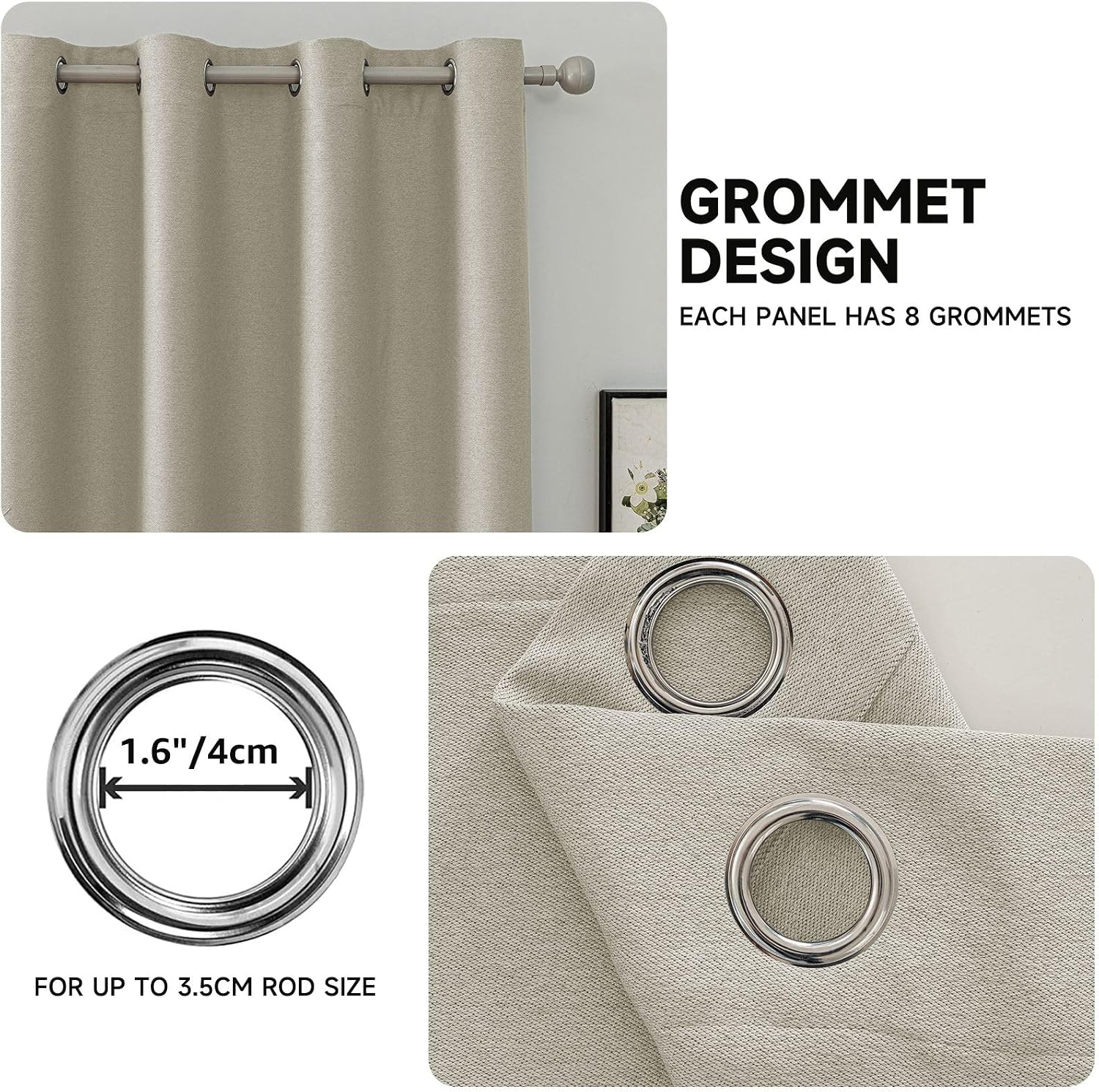 Detalle 2 de Ystyle rideau occultant et isolant effet lin, 2 panneaux 140 x 260 cm, beige