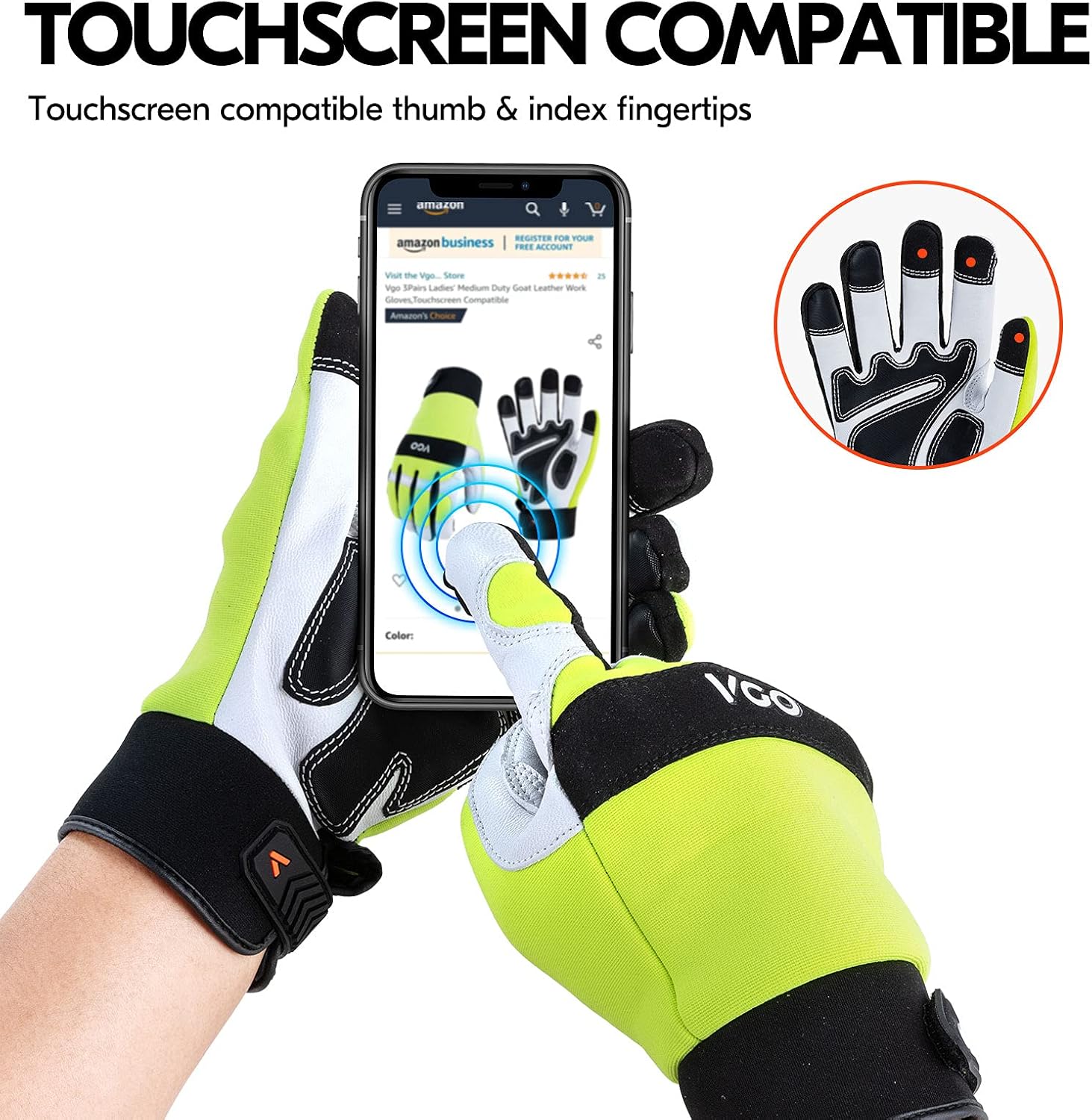Thumbnail 4 de Vgo... 1 Pair Safety Work Gloves – Goat Leather Multi-Purpose Mechanics Gloves (Size XL, Fluorescence Green) GA9769