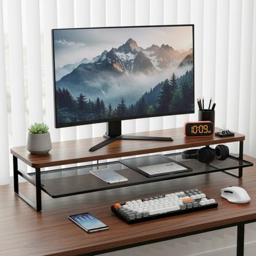 Detalle de M.J COMFY-LIFE Vintage Monitor Desk Stand: Wood Riser with Storage Shelf