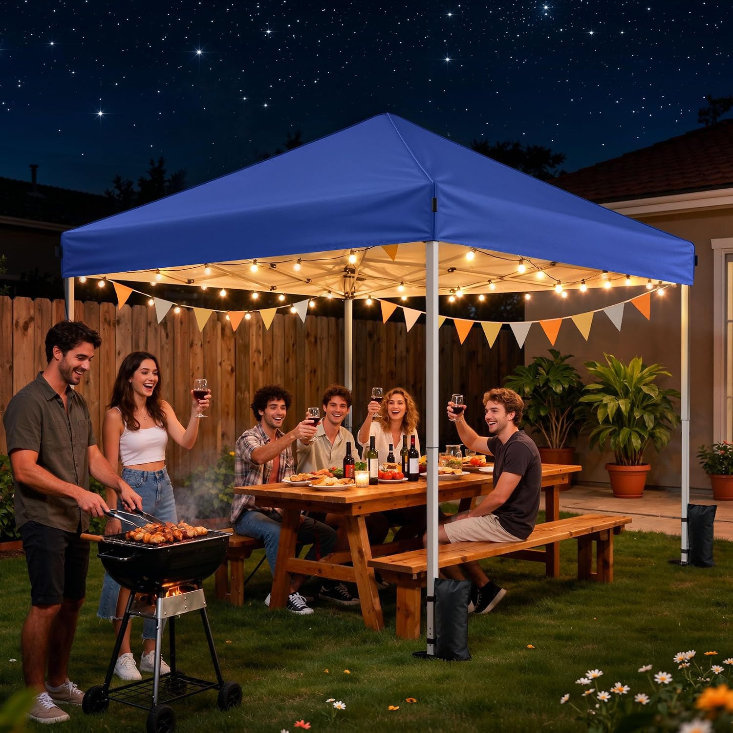Detalle de Driftalia Pop Up Gazebo 3m x 3m (Instant Setup) with carry bag, sandbags and stakes – Blue