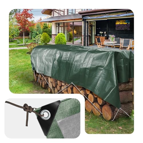 Thumbnail 4 de VOUNOT Bâche de Protection en Polyéthylène 240 g/m², 4x6 m – Vert/Argent, Imperméable et Ultrarésistante