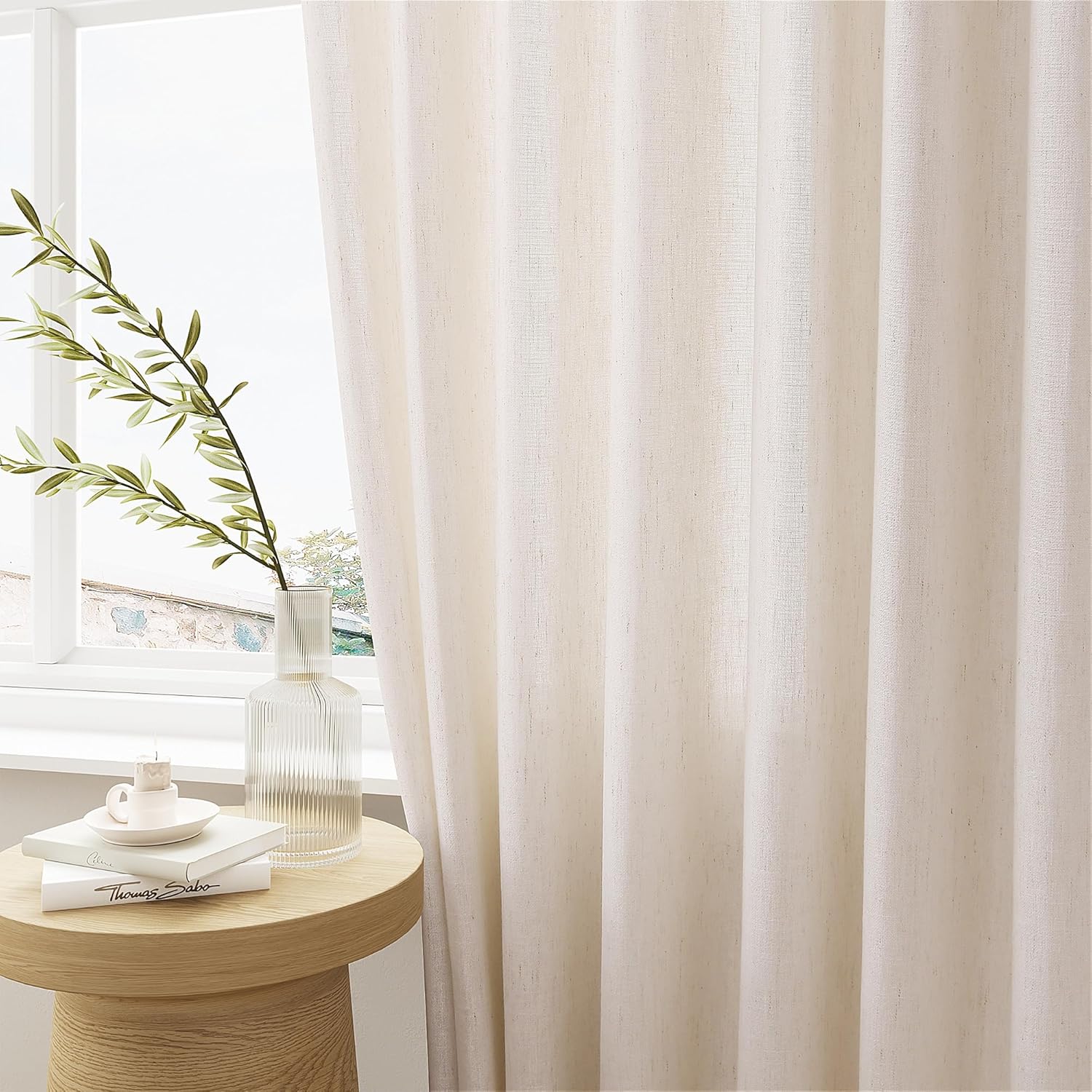 Detalle 2 de Dukiyo Pinch Pleated Curtain 72" Wide x 90" Long Cream Ivory Linen Drapes for Patio Sliding Glass Door