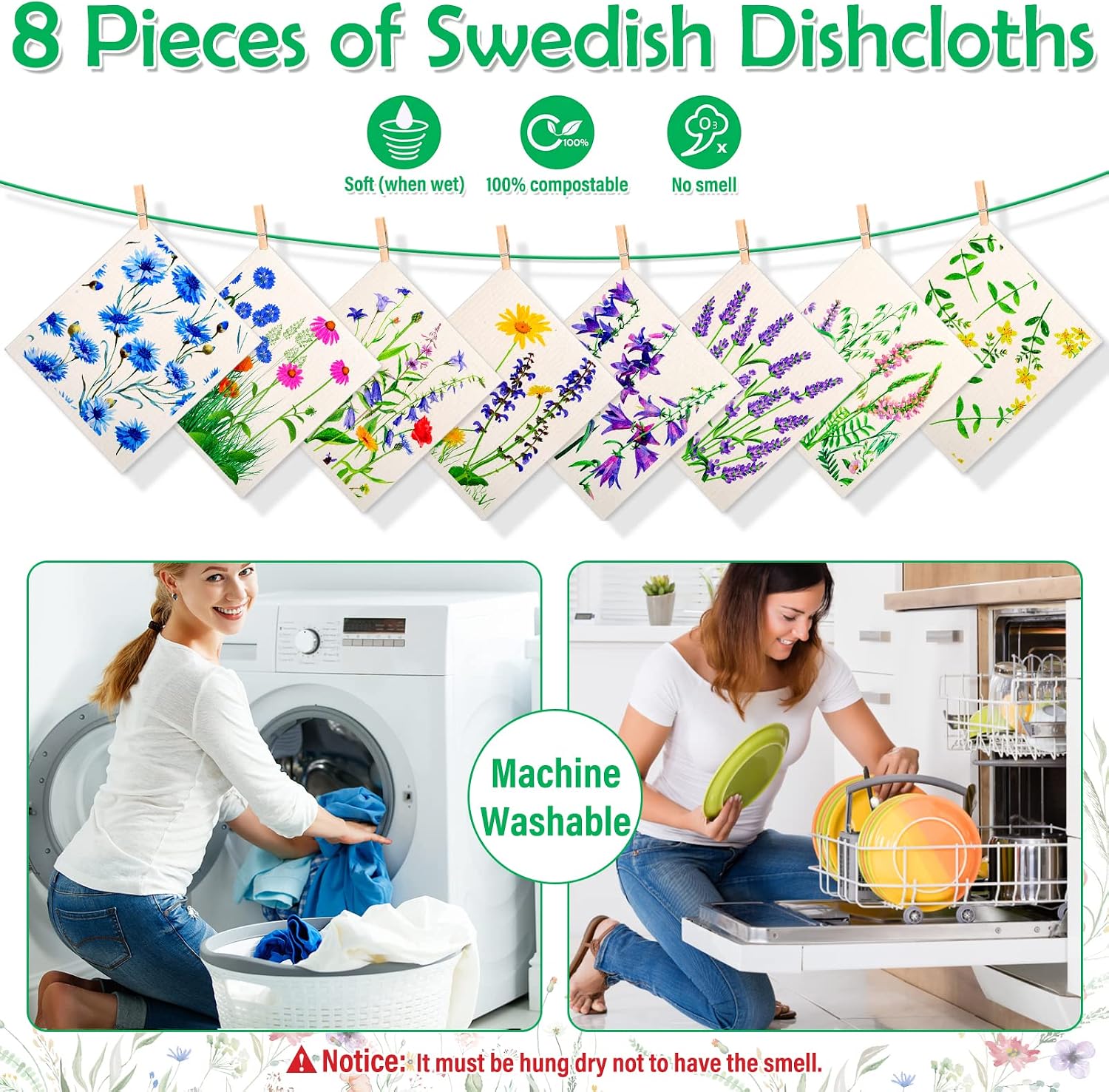 Detalle de Lucomb Swedish Dish Cloths: 8-Pack Reusable Kitchen Towels for Quick-Dry Cleaning