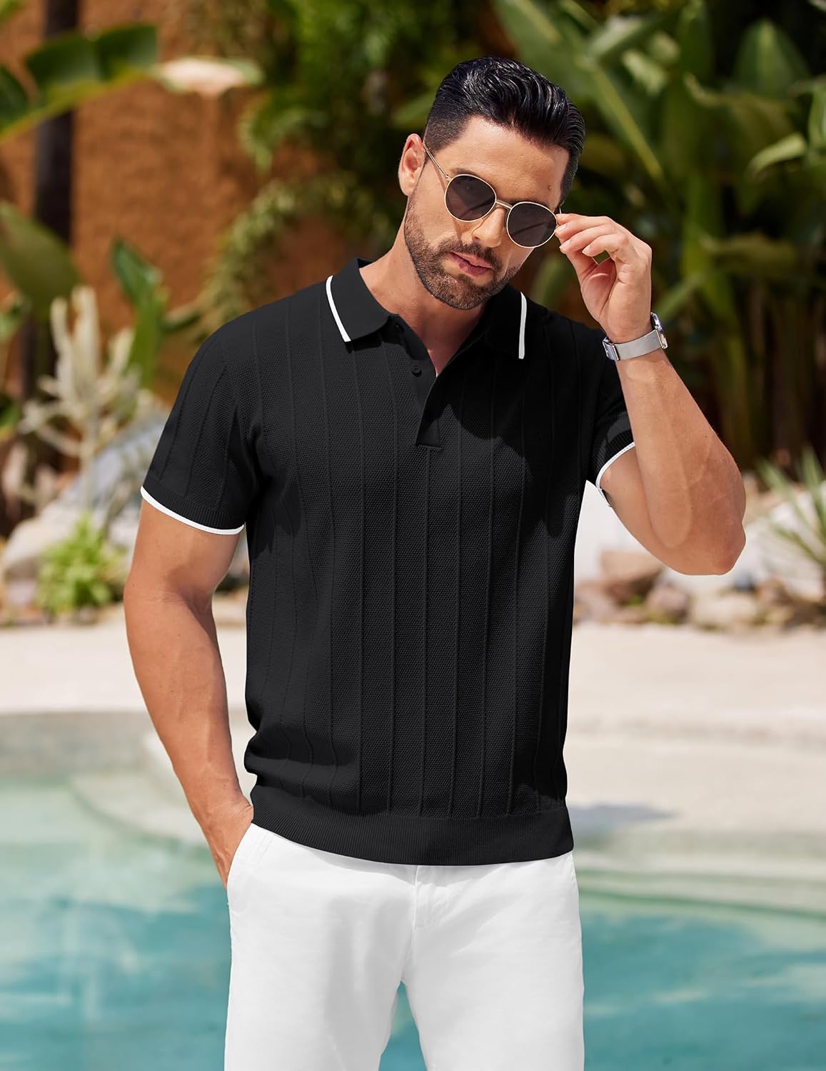 Detalle de COOFANDY Men's Knit Polo Shirt