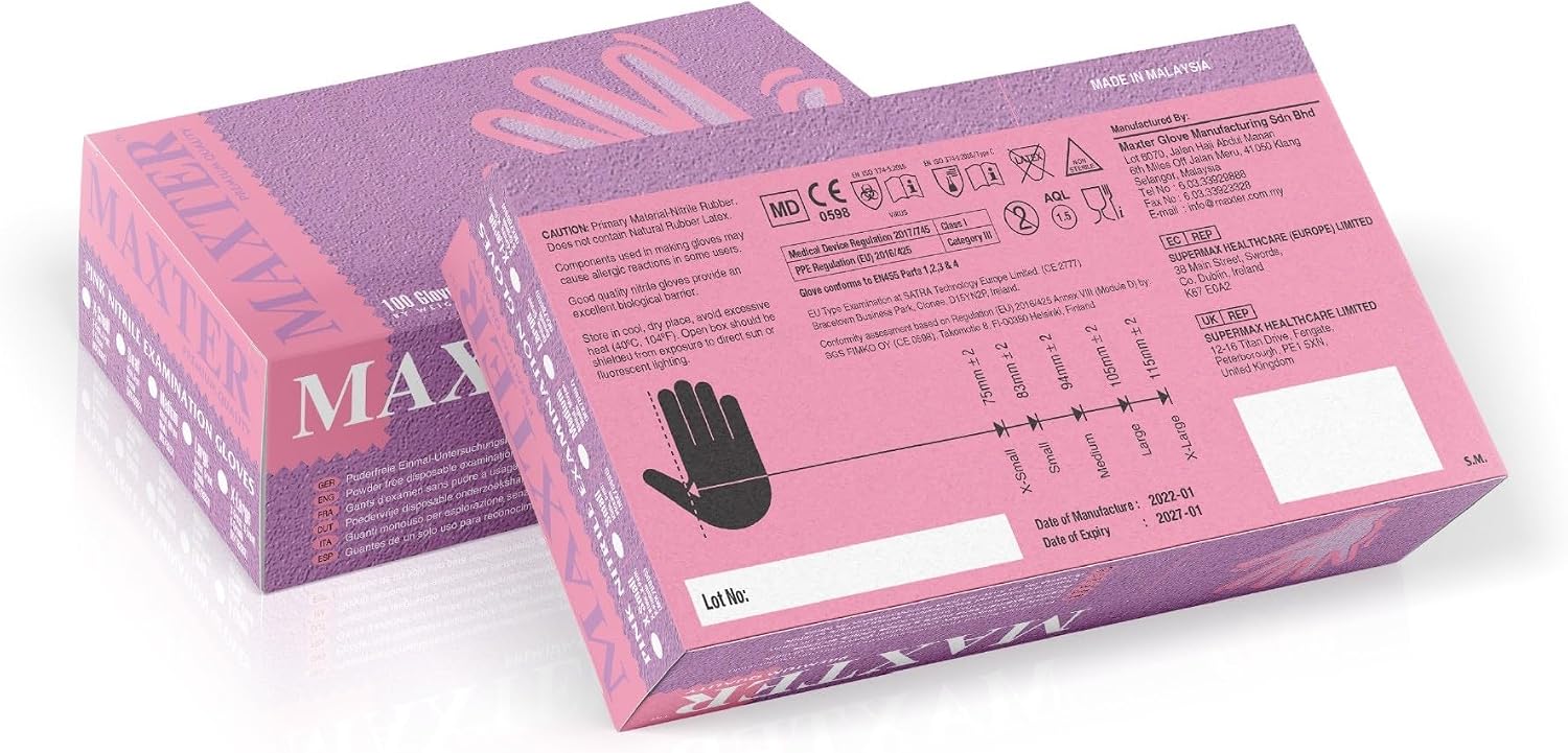 Thumbnail 1 de Poedervrije roze nitrilhandschoenen maat M, versterkt en voor eenmalig gebruik