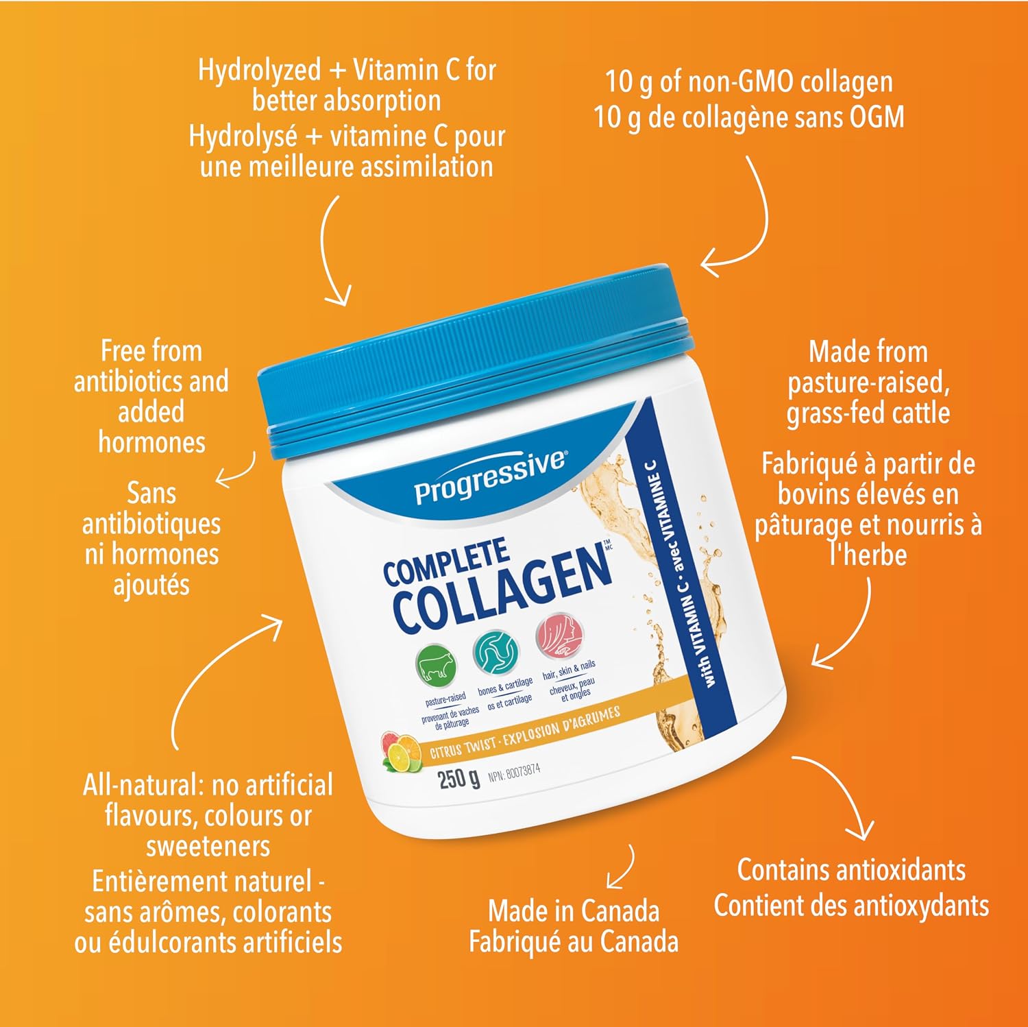 Thumbnail 1 de Progressive 3417V1 Complete Collagen Powder, Citrus Twist, 250 g