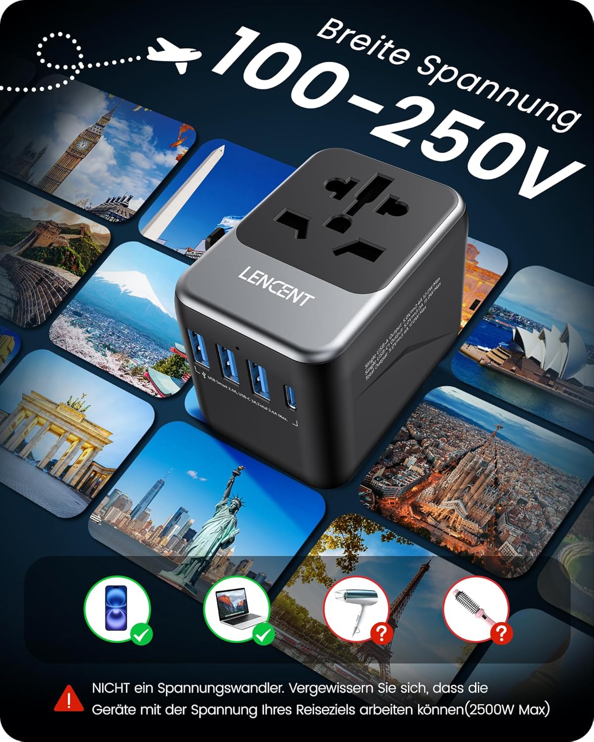 Thumbnail 6 de LENCENT Universal Reiseadapter Weltweit