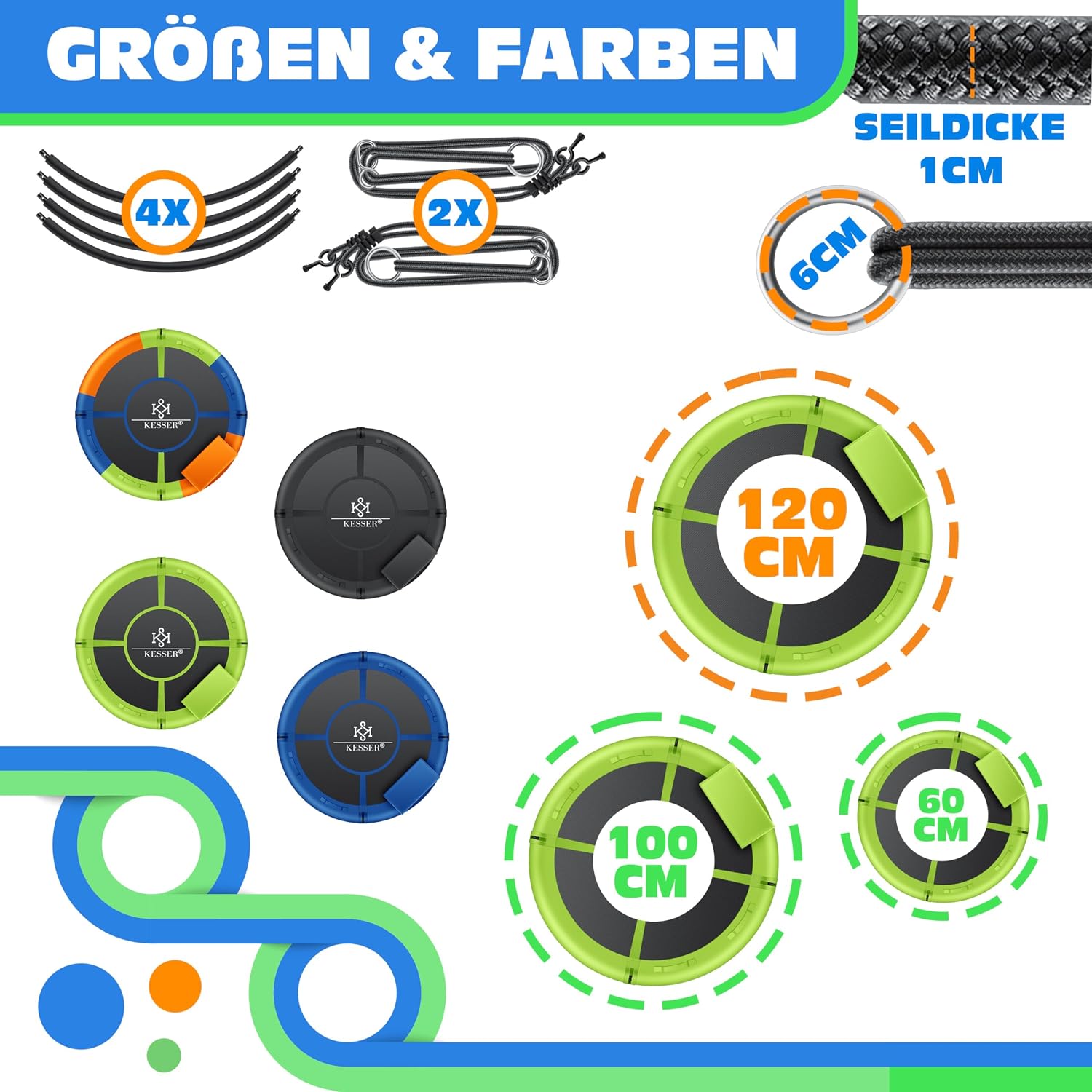 Thumbnail 6 de KESSER Nestschaukel Tellerschaukel Ø 120 cm – grün, 300 kg belastbar, mit Kissen & 4 Griffen