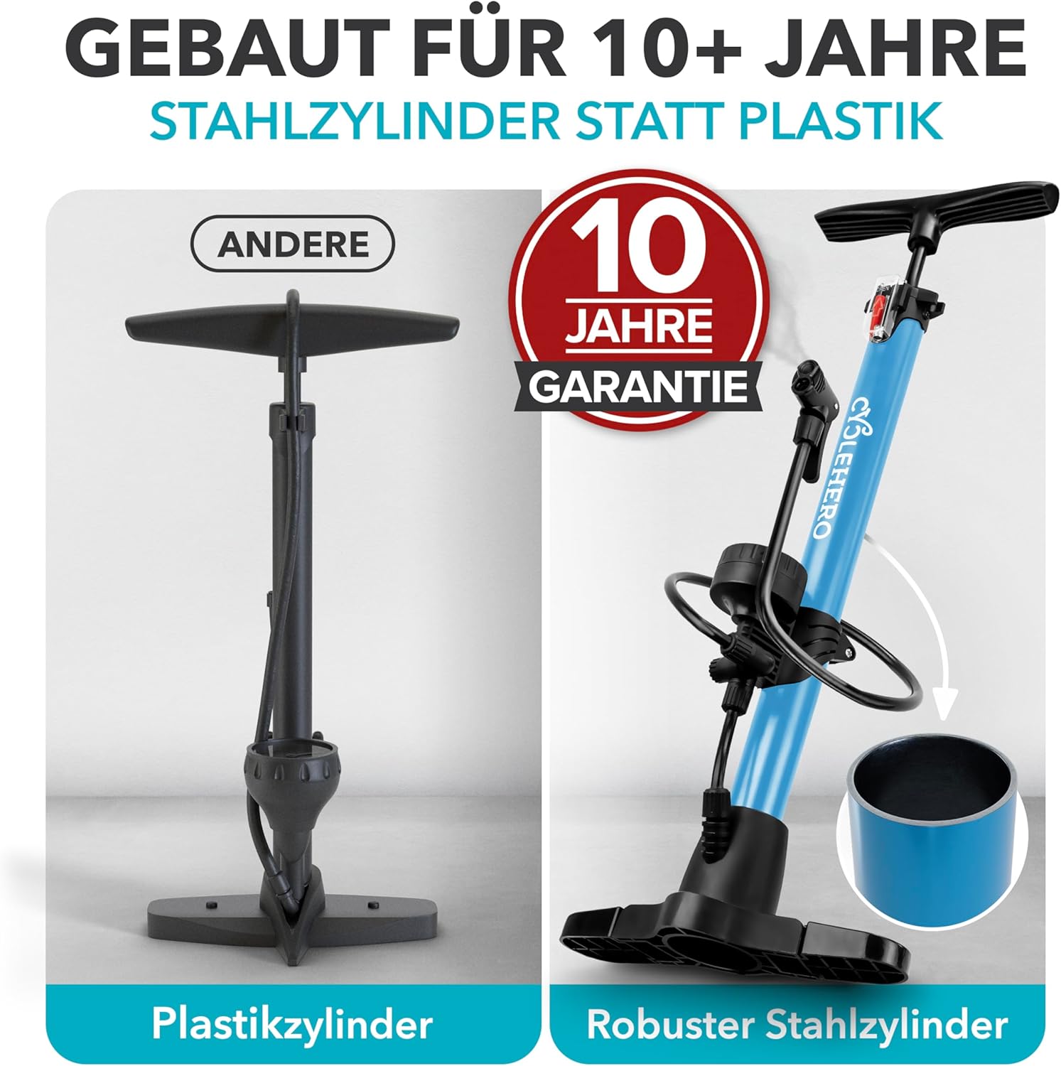 Thumbnail 3 de Fahrradpumpe alle Ventile: CycleHero Standpumpe mit Manometer – 160 PSI, 10 Jahre Garantie