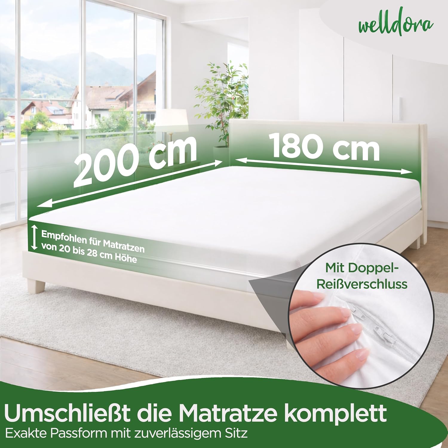 Thumbnail 1 de Welldora Premium Milbenbezug Matratzen 180x200x28 cm – encasing mit Reissverschluss, getestet & allergikerfreundlich