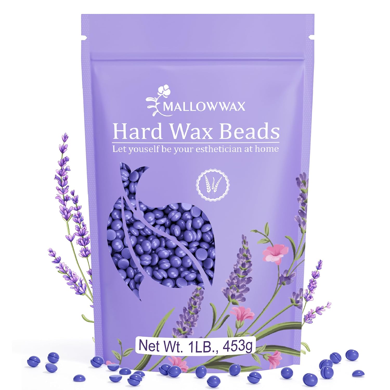 Detalle de Mallowwax Hard Wax Beads, Lavender Stripless Wax for Coarse Hair, 16 Ounce