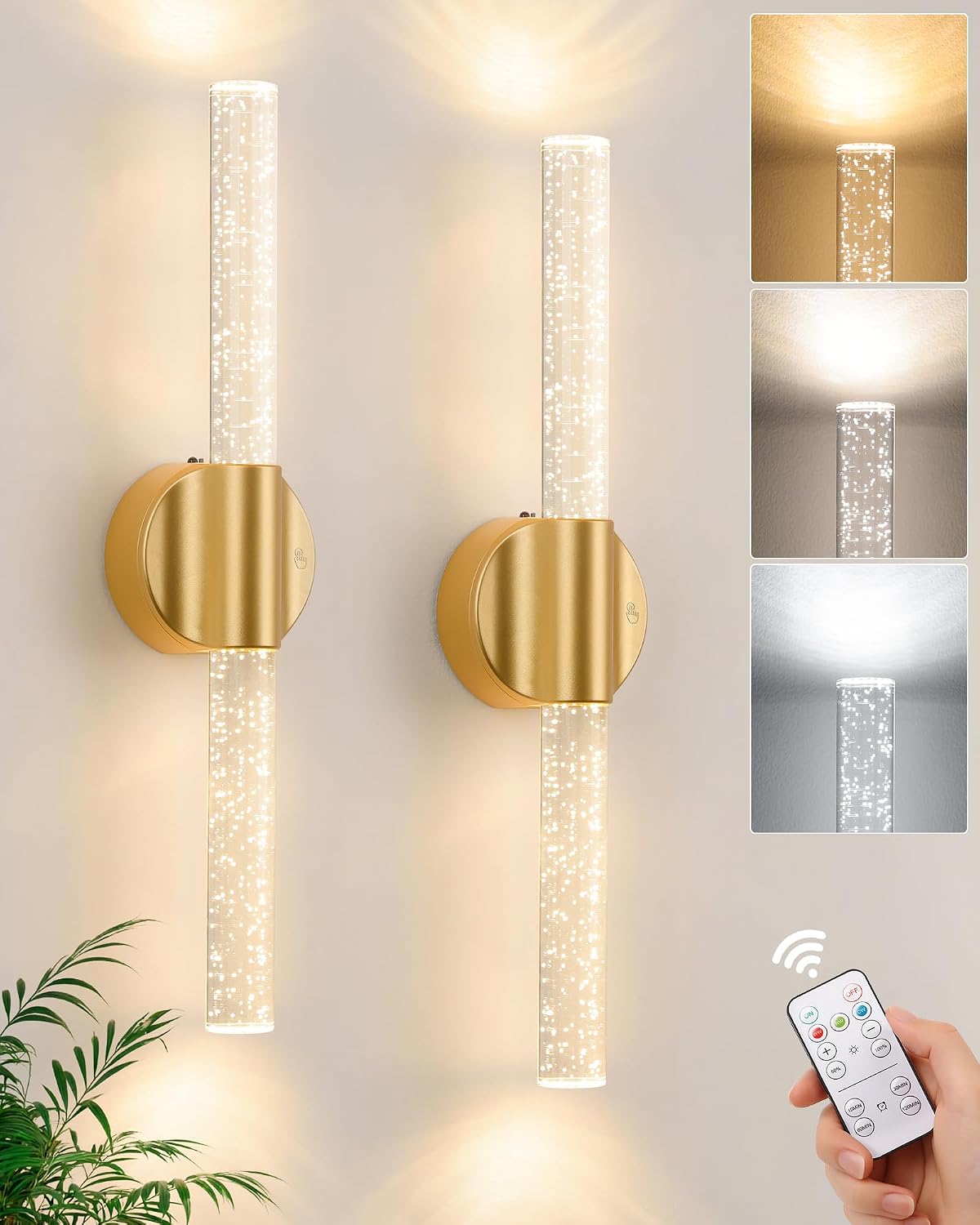 Detalle de Wireless Wall Sconces in Gold